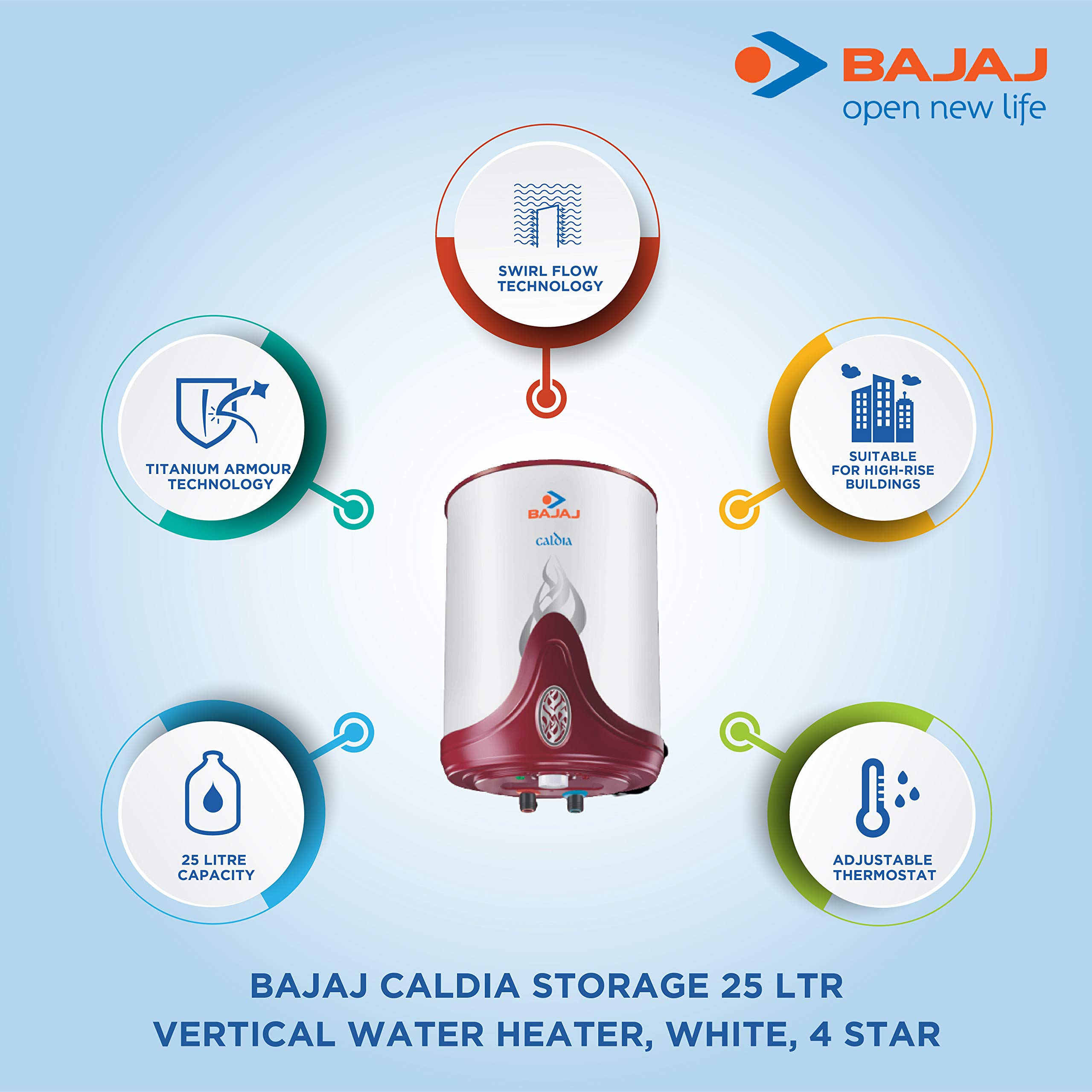 Buy Bajaj Caldia Storage 25 Litre Vertical Water Heater (White) Online at  Low Prices in India - Amazon.in