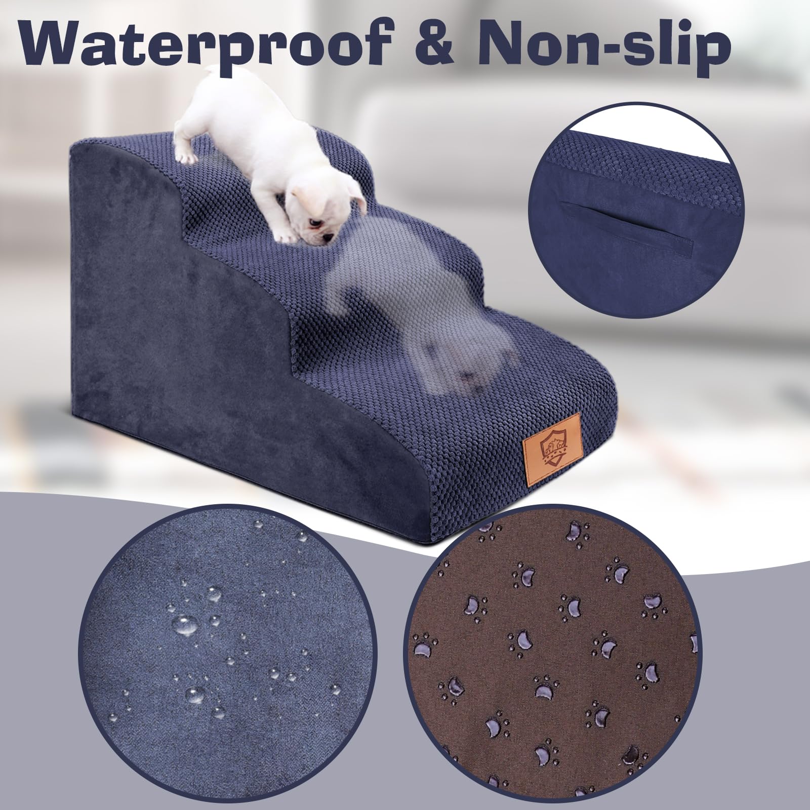 Pawchop Dog Steps for Bed 3-Step Waterproof Dog Stairs for Small Dogs & Cats - Image 4