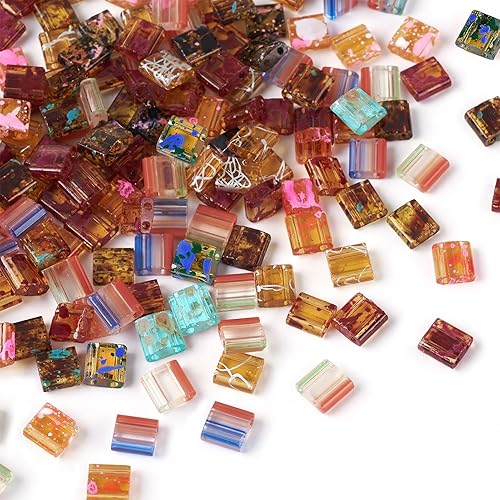 Miniatura 8 de PH PandaHall 200 cuentas cuadradas de cristal de 0.197 x 4.55.5 x 1.004 in, cuentas rectangulares para pulseras, collares, aretes, fabricación de