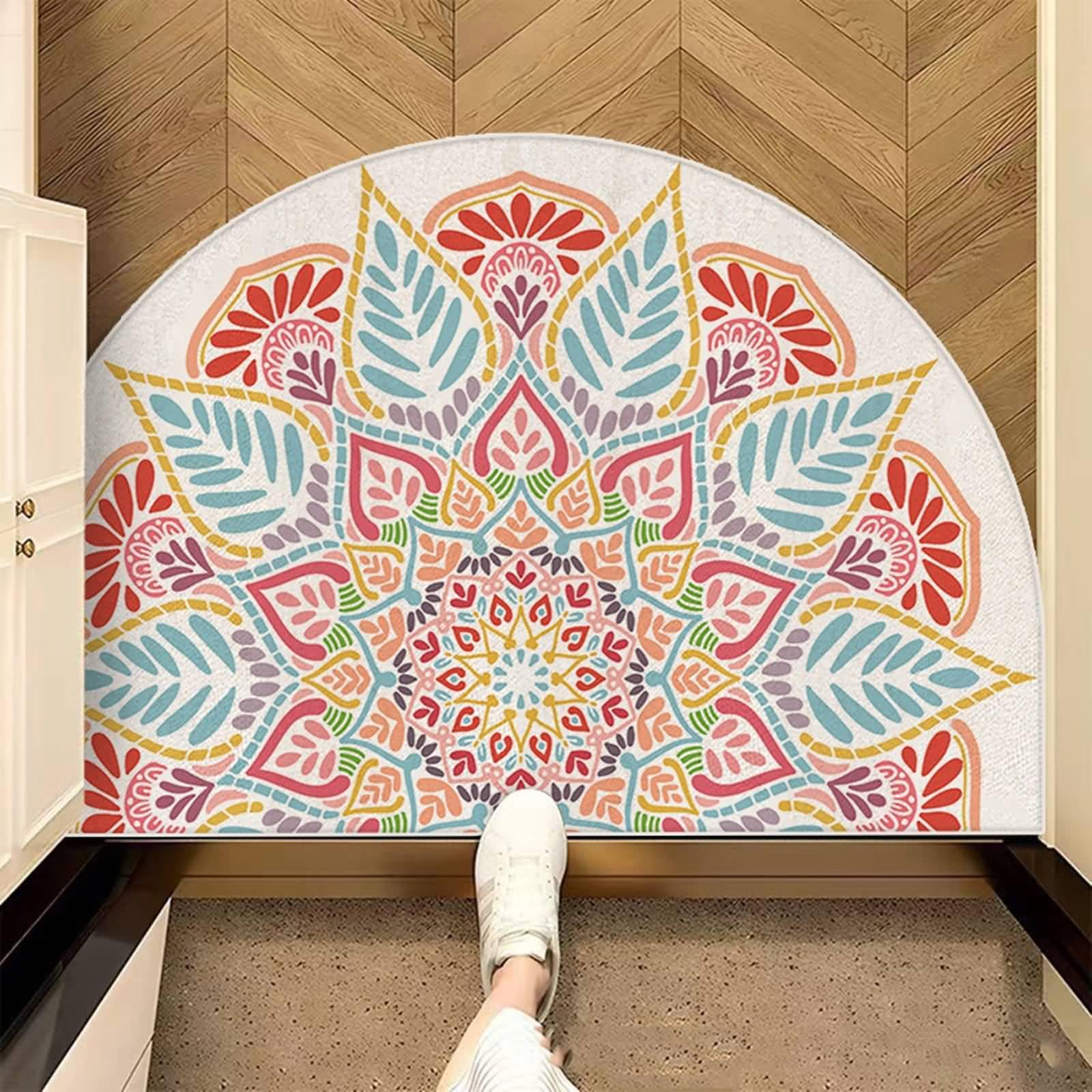 Tapis rond 80 x 120 cm en polyester pour couloir et salon au design mandala bohème