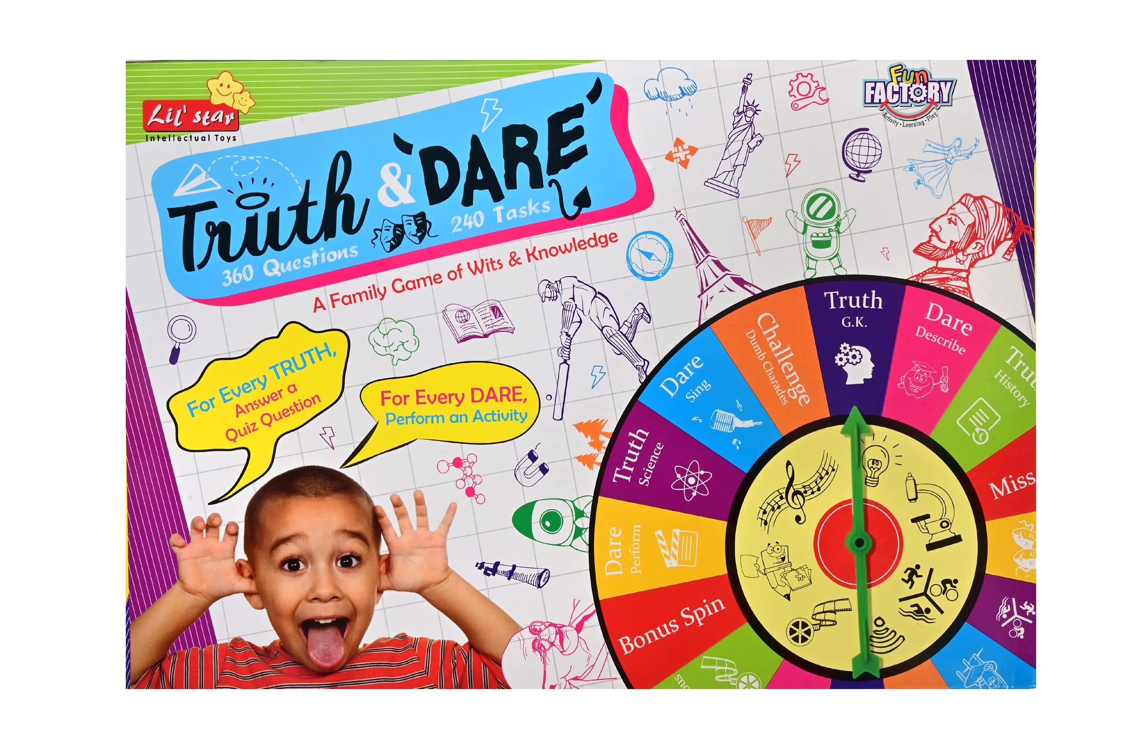 Truth & Dare 360 Questions 240 tasks A Family Came of Wits & Knowledge for 6+ Age Kids, Multicolor