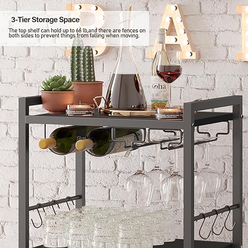 Miniatura 5 de TUTOTAK Carrito de bar, carrito de servicio de bar en casa, carrito de microondas, carrito de bebidas, estante de cocina móvil con estante para vino