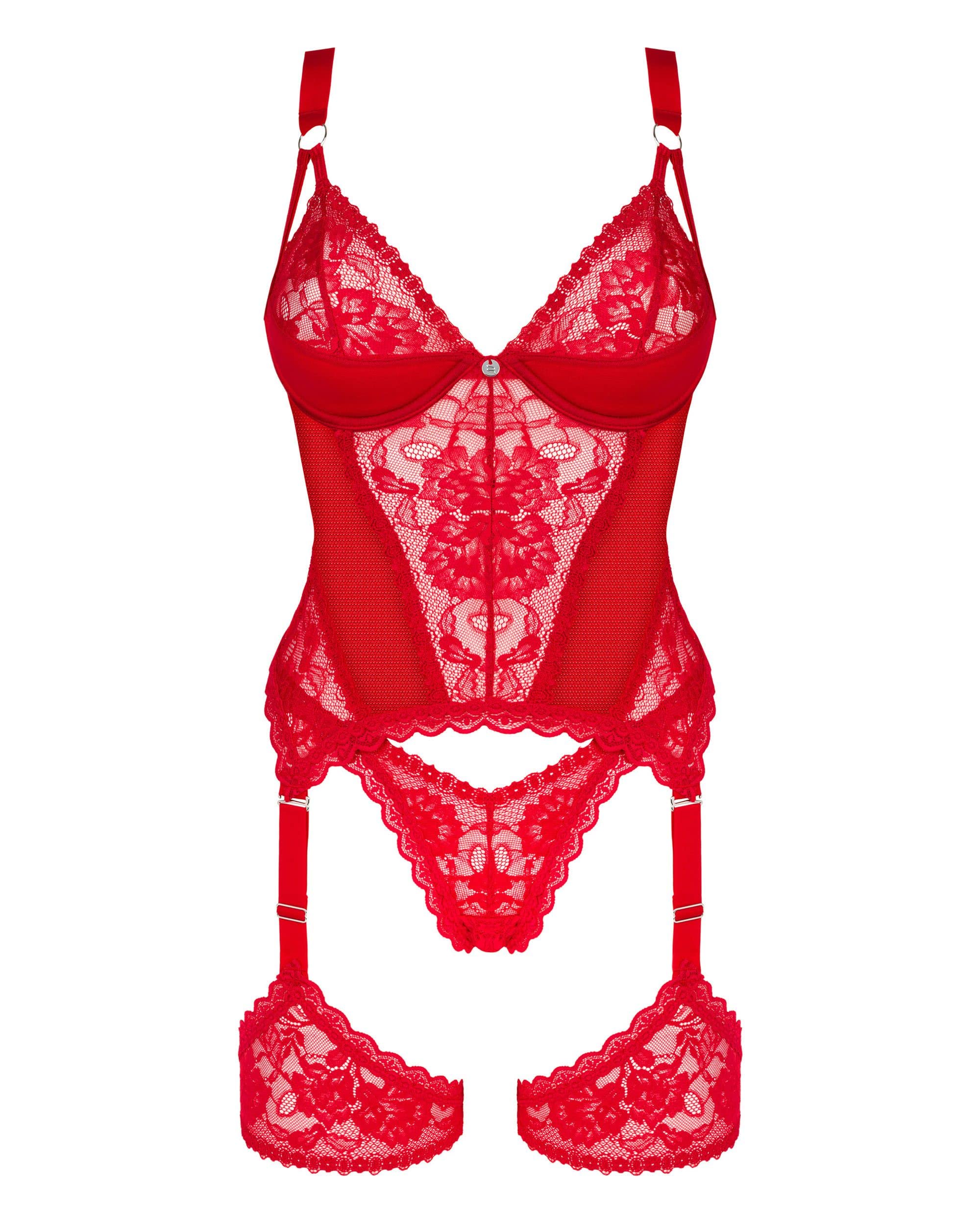 Selente Love & Fun - Conjunto de lencería para Mujer (3 Piezas,) de corpiño con Tirantes y Braguita de satén Perlas Negras. S-M