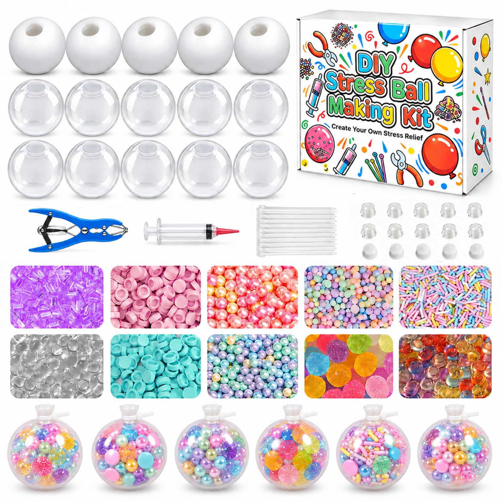 15pcs Squishy Making Kit - 6cm Thickened Silicone Blank Stress Ball Skins, Diy Custom Squeeze Set With Transparent And White Empty Shells For Adults Sensory Crafting (J-15pcs) â image 1