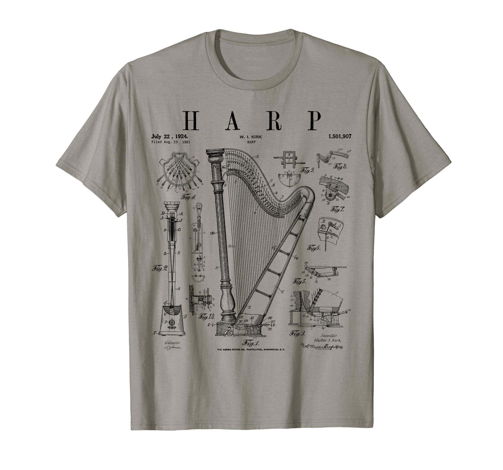 Grandio Design Vintage Patent Drawing GiftsHarp Vintage Patent Harpist Drawing Print T-ShirtOEKO-TEX STANDARD 100