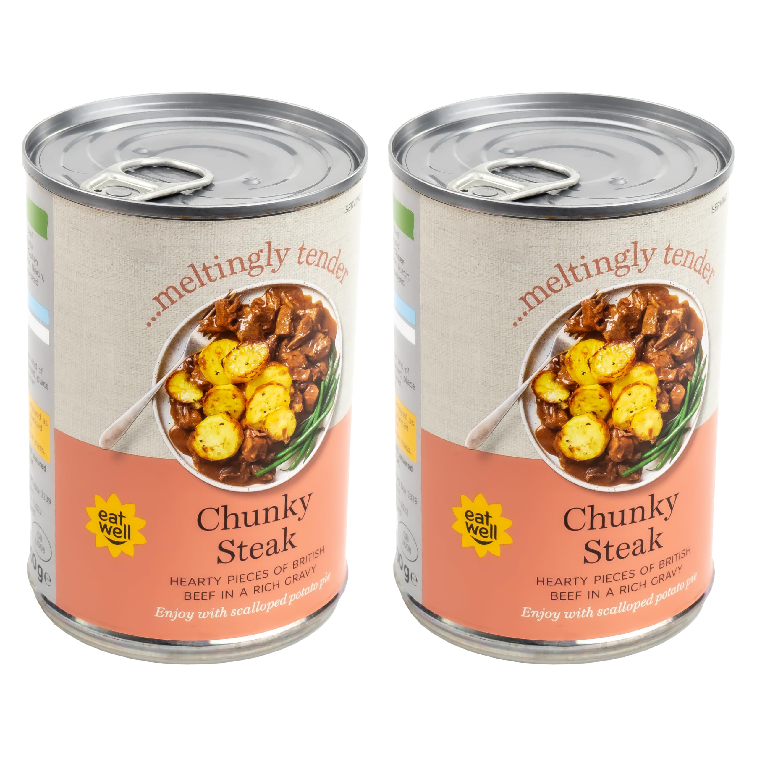 Traditional British Tinned Chunky Steak, Hearty Pieces of British Beef in a Rich Gravy, Ideal as a Pie Filling - 2 x 400g