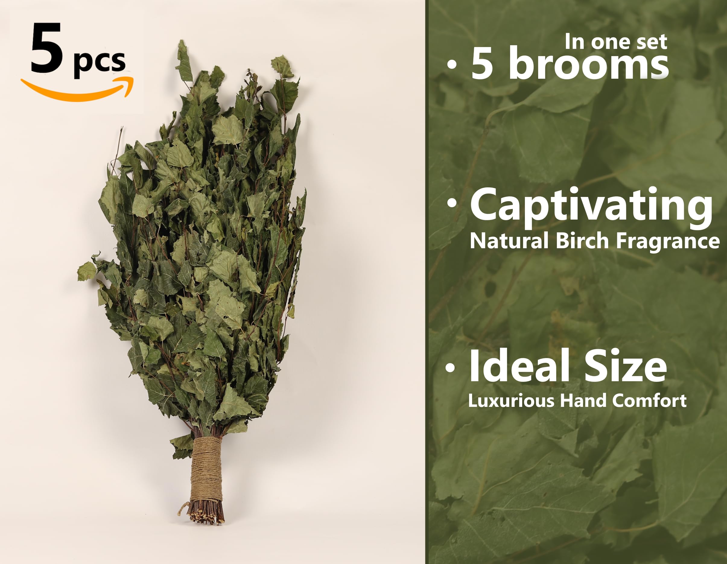 Juego de 5 escobas de sauna de abedul, auténtica experiencia de sauna con fragancia natural