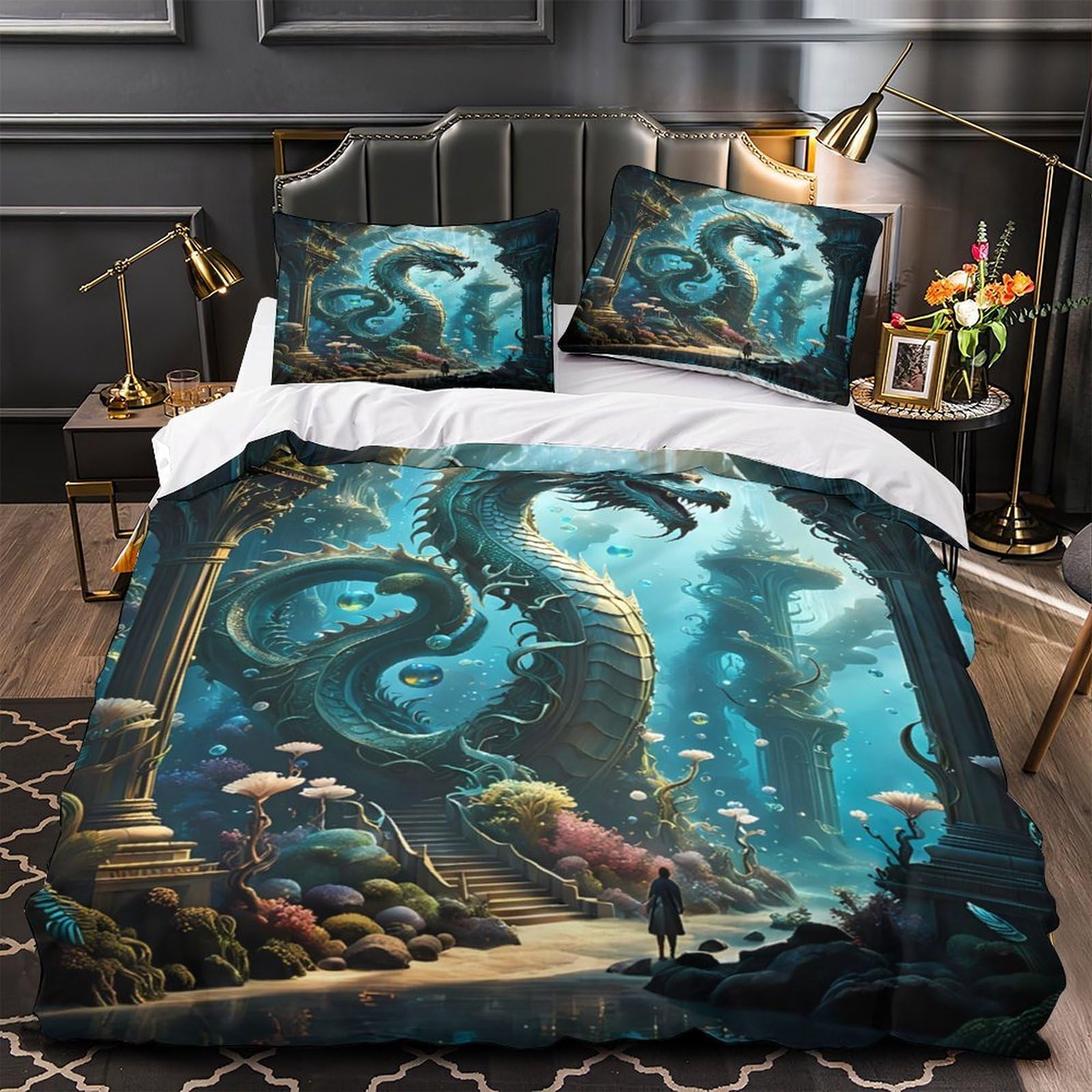 MMDASBVPE Mythical Dragon Duvet Cover 3D Print Ultra Soft 3 Pcs Bed Linen Hidden Zipper Quilt Cover Luxurious Durable for Kids Adults Women Teens Youth Girls Boys Super king（260x220cm）