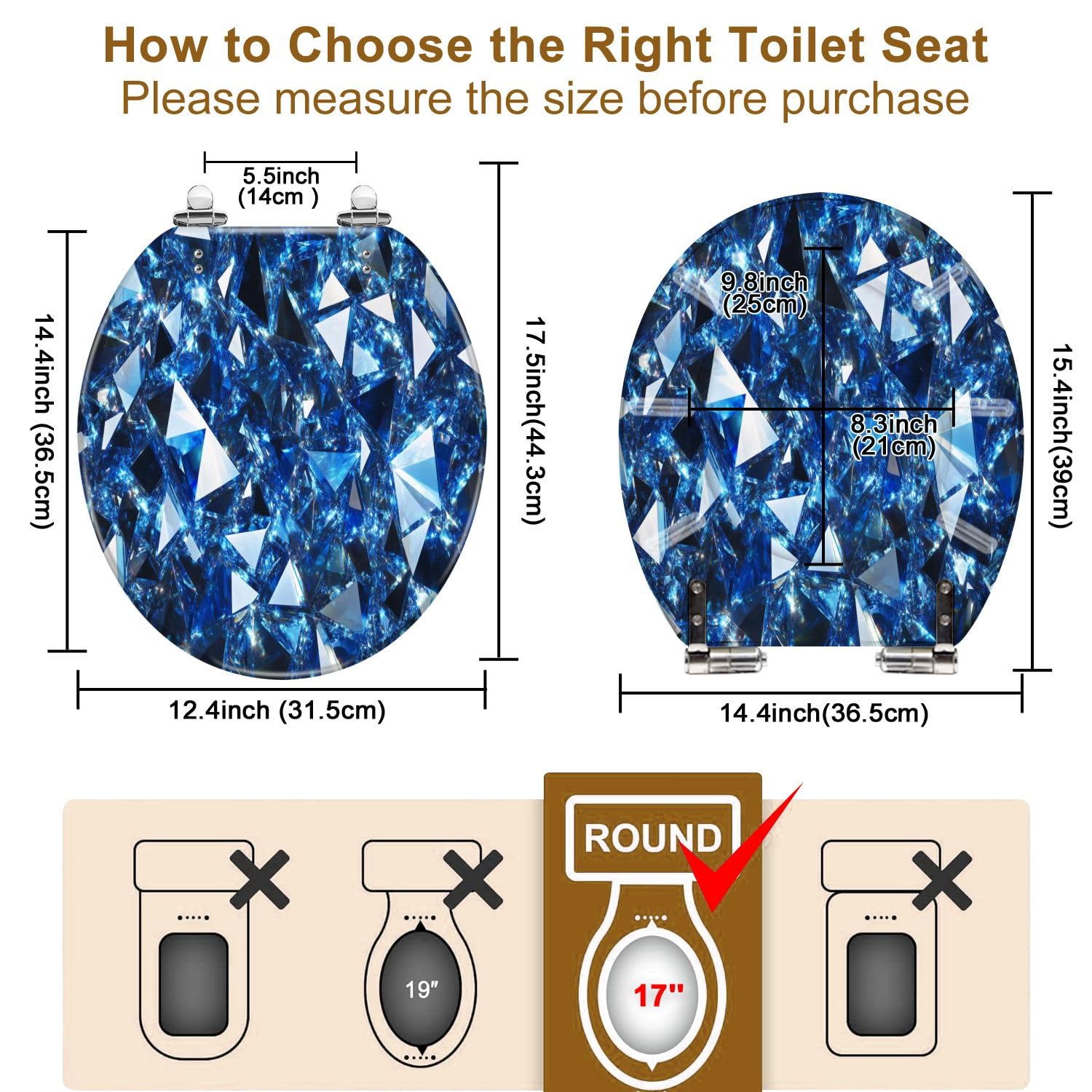 Asiento de inodoro redondo genérico de resina con cierre suave para baño.
