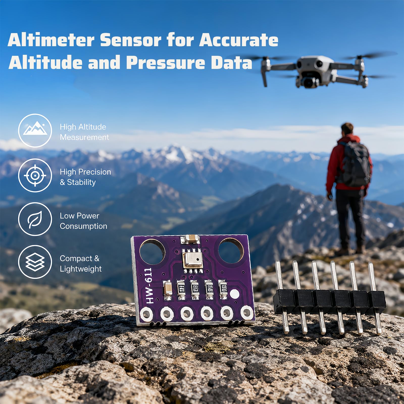 5 Stück BME280 Sensor Modul 3,3V I2C, Atmosphärendrucksensor SPI Breakout Luftdruck Temperatur Feuchtigkeit Kompatibel mit Raspberry Pi Sensoren DIY Wetterstation Smart Home IoT Höhenmessung Raumklima