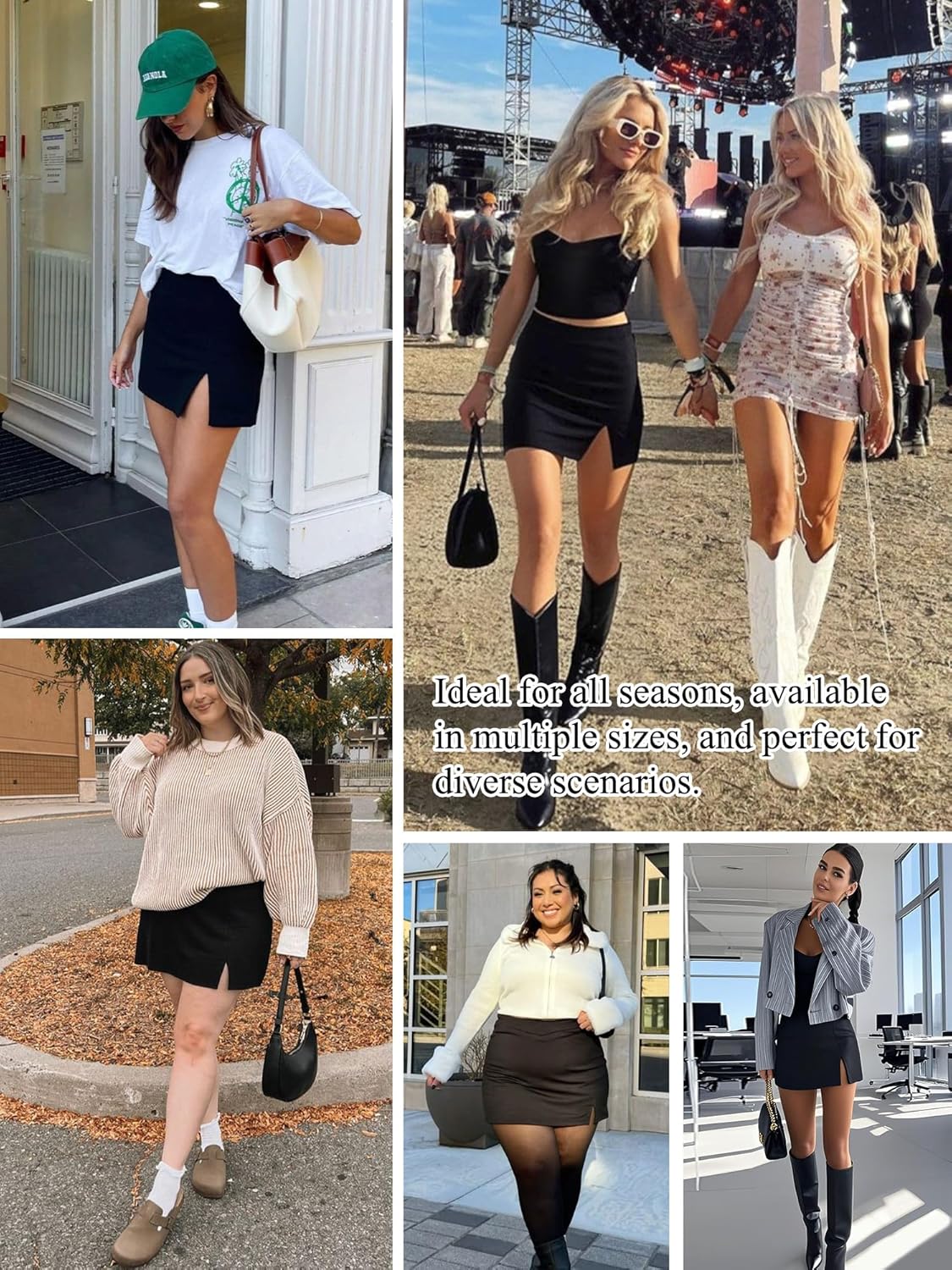 Black Mini Skirt High Waisted Y2K Bodycon Slit Stretchy Short Sexy Skirts for Women - Image 6