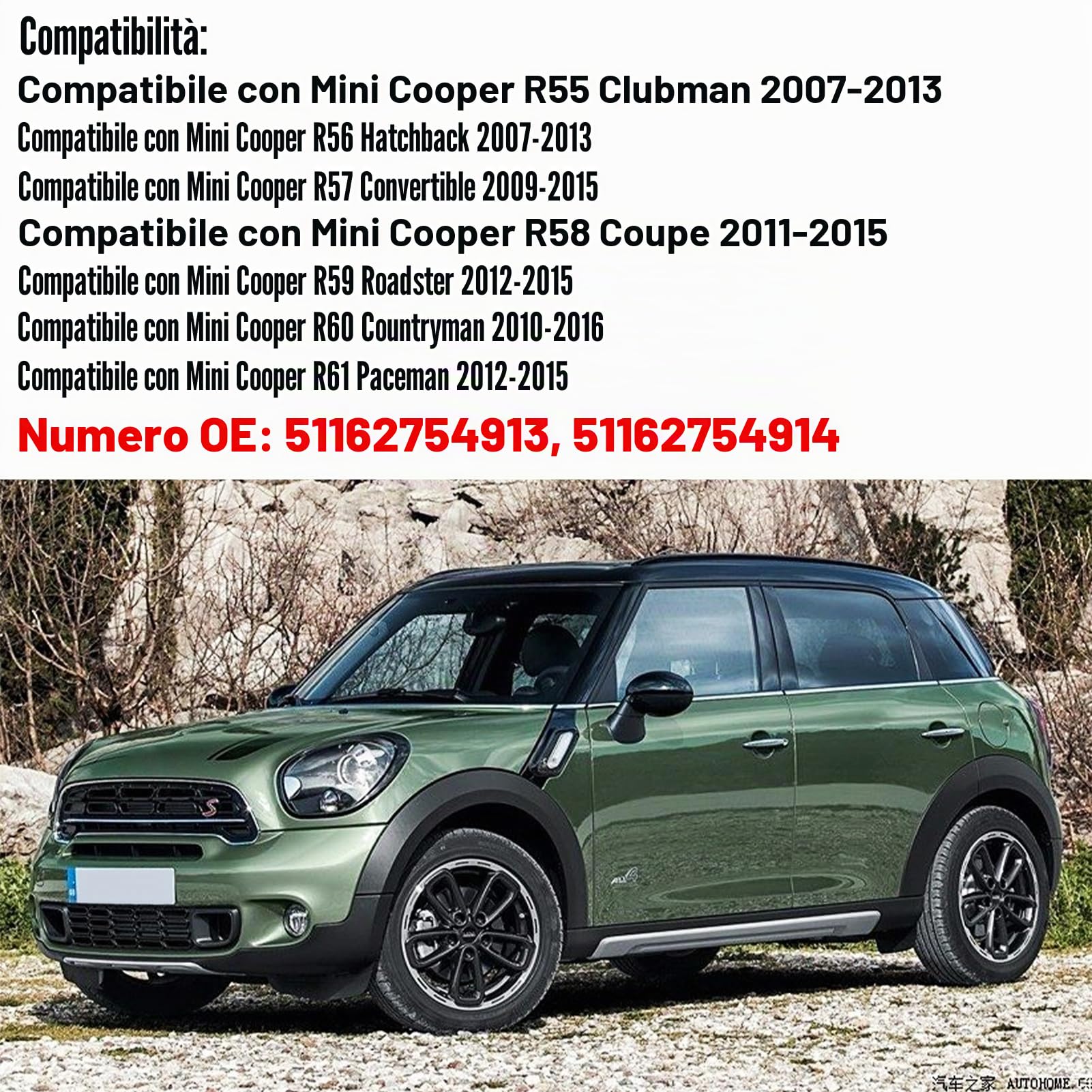 TTCR-II 2 PCS Calotte Specchietti Compatibile con Mini Cooper R56 Copri Specchietti R55 R56 R57 R58 R59 R60 R61 Calotta Specchietto 2007 2008 2009 2010 2011 2012-2015 (Specchio pieghevole manuale)