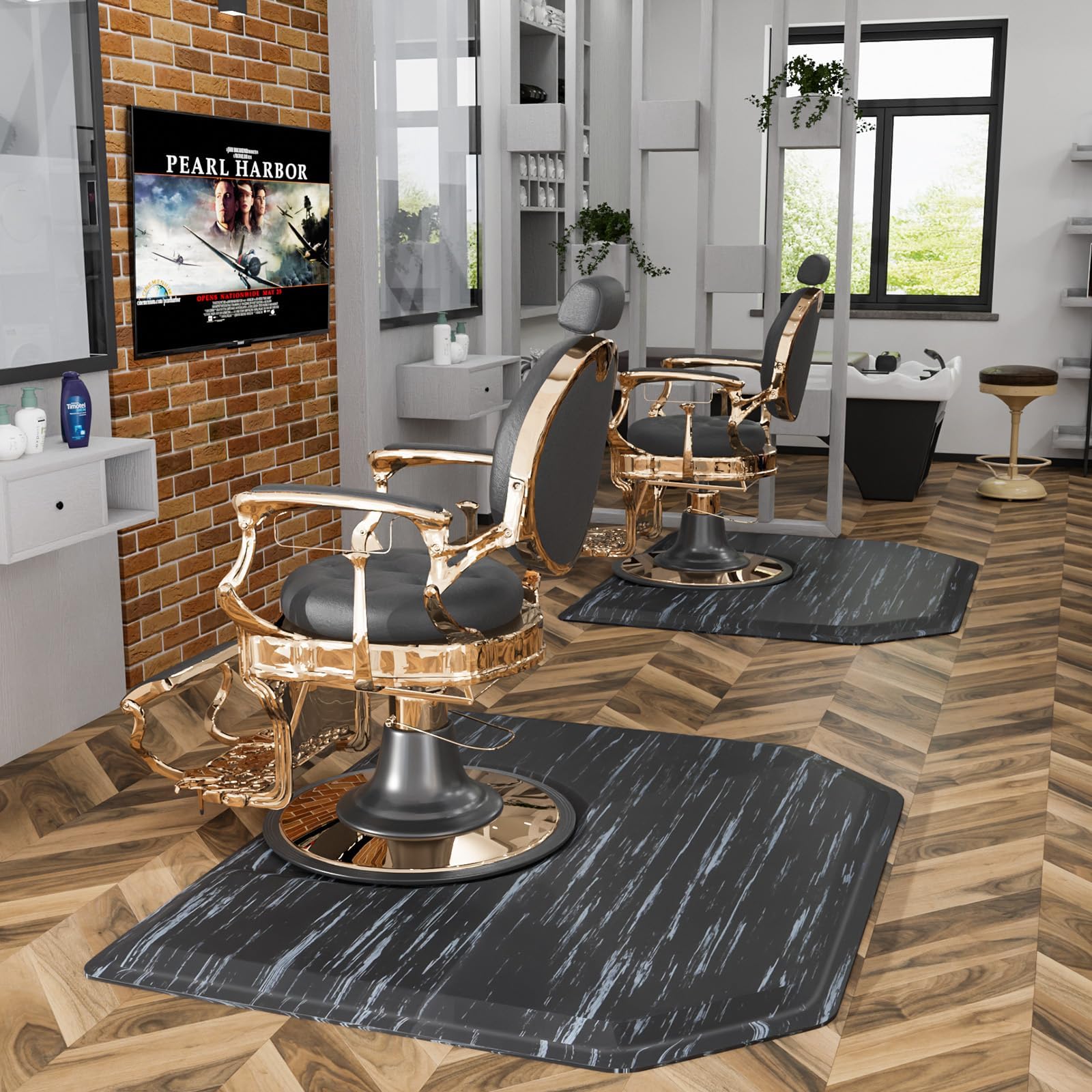 Mefeir 3 ft. x 5 ft.Semi Circle 5/8'' Thick Anti-Fatigue Comfort Standing Salon Floor Mat, Perfect for Barber Beauty Hair Styling Chair,Ergonomically Engineered,Non-Toxic, Non-Slip, Waterproof, Black