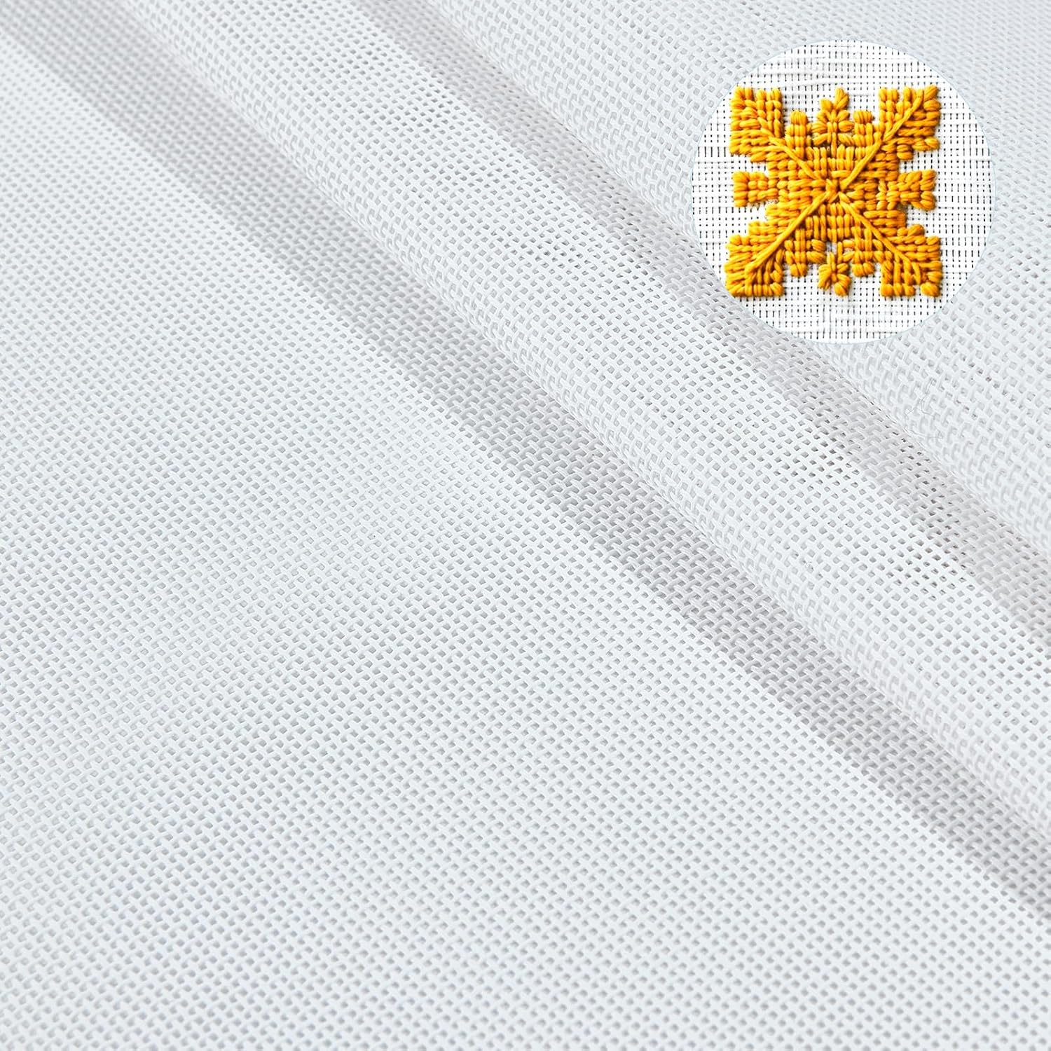 4 Pcs Needlepoint Canvas, 18CT Interlock Blank Embroidery Fabric, 17.7 x 13.7 Inch White Canvas Eye Mesh Sheets for Embroideried DIY Knit Crochet Projects