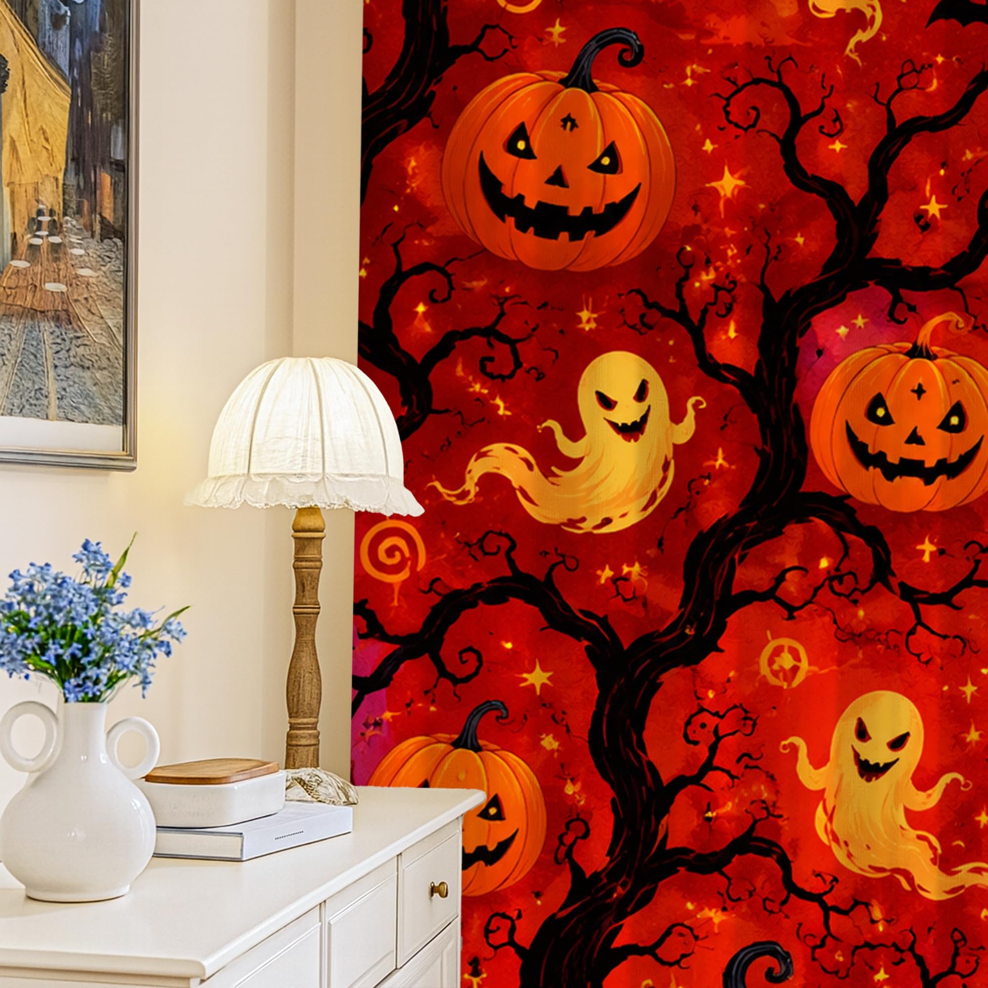 Rideaux occultants Halloween rouge 132x213 cm pour l'isolation thermique