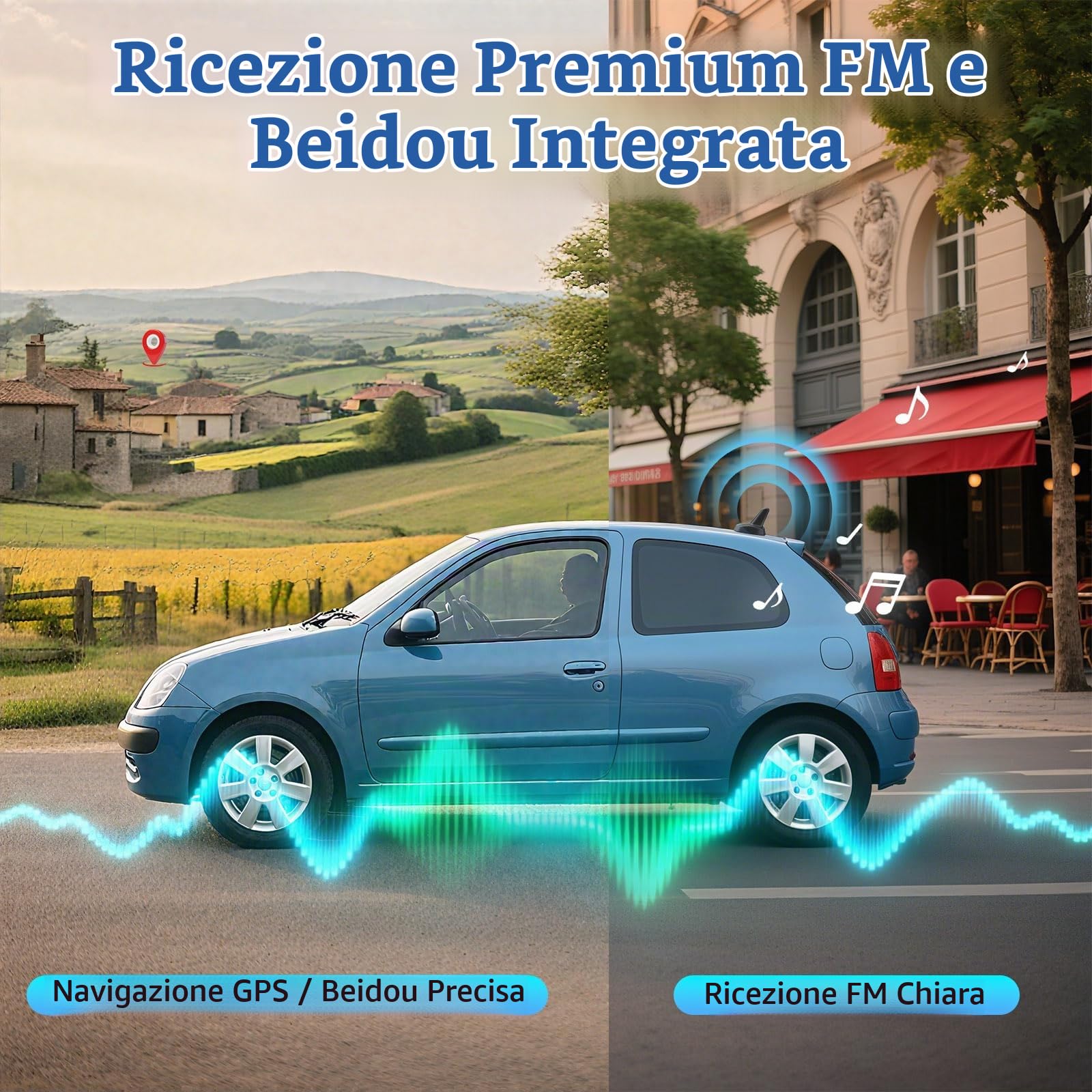 Bingfu Antenna Auto Pinna di Squalo per Autoradio FM/AM & GPS BeiDou GNSS | LNA Alto Guadagno 28dB, Impermeabile IP65, 9-16V CC - Antenna Combinata per Auto Camion Camper SUV, Nero