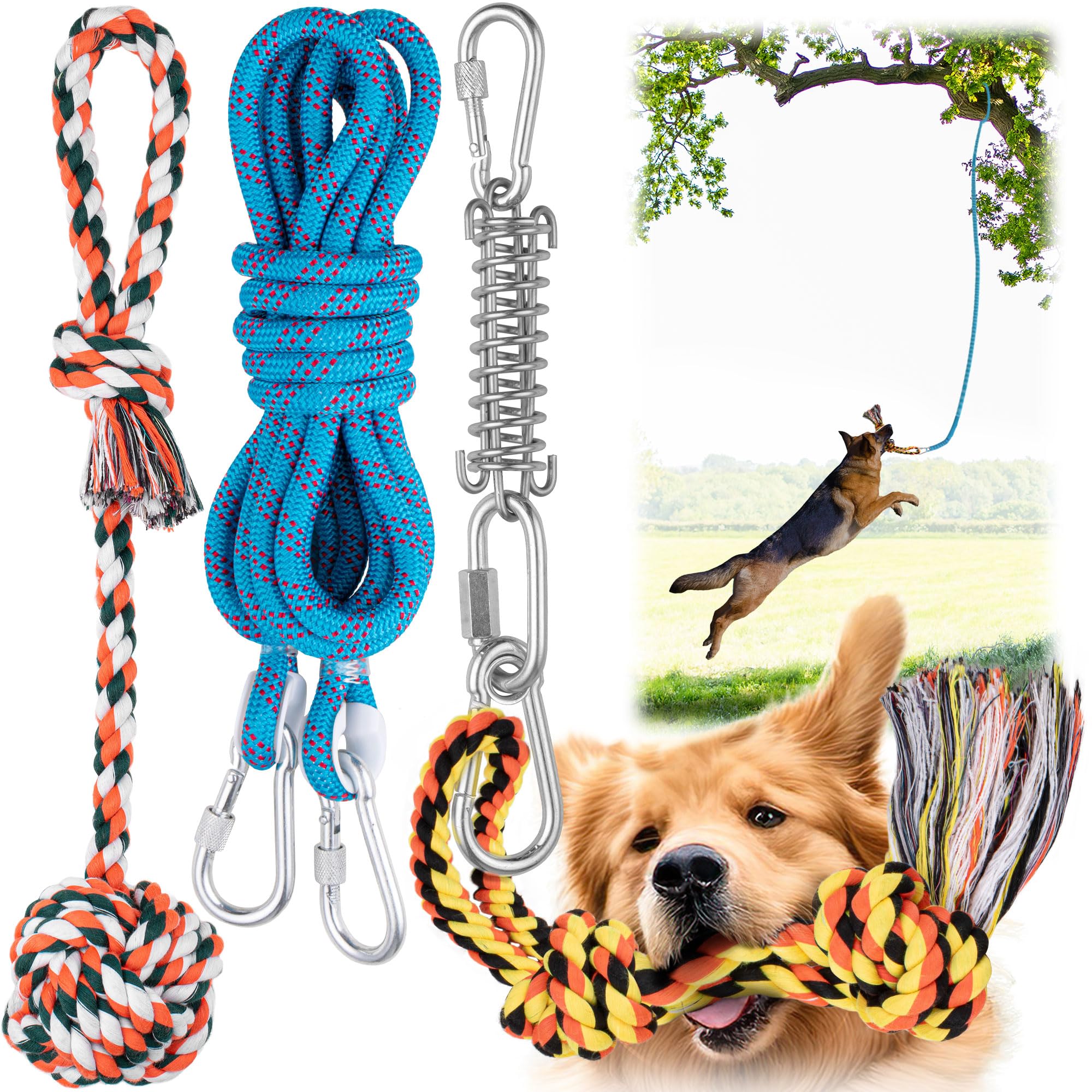Pet Supplies : YES4QUALITY Dog Outdoor Bungee Hanging Toy, Blue Interactive  Tree Tug Toy Rope w/Metal Spring Kit & 2 Rope Toys, Heavy-Duty Exercise  Equipment for Medium & Large Dogs, Tether Tug