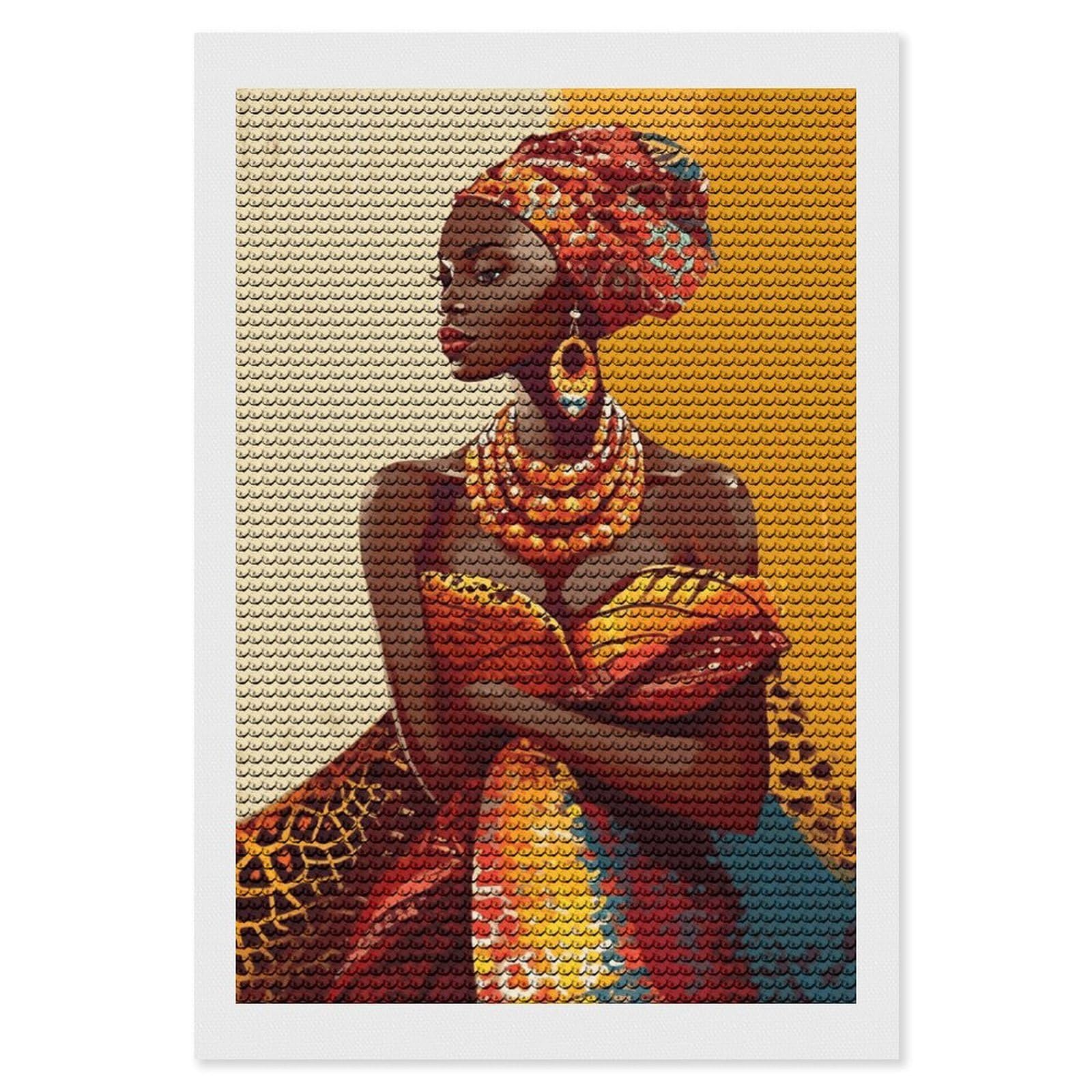 DWVTSLH Traditional African Girl Painting Diamond Painting Kits for Adults, Personalized Diamond Photo Art Full Drill, DIY 5D Diamond Art Painting Kits for Beginners, Home Wall Decor 8"x12"