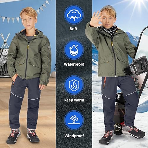 Miniatura 5 de Toomett Pantalones cargo de nieve para niños, niñas y niños al aire libre con forro polar suave Shell senderismo pesca esquí pantalones aislados