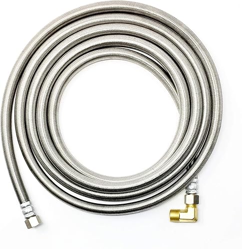 Miniatura 3 de Shark - Manguera de acero inoxidable para lavavajillas de 10 pies, línea de suministro de agua a prueba de explosiones, codo MIP de 3/8 pulgadas