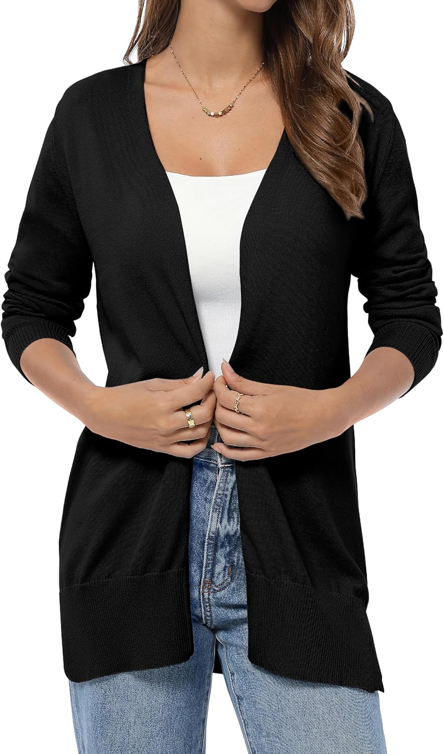 QUALFORT Women's Lightweight Open Front Cardigan Cotton Long Sleeve Casual Loose Fit Knit Cover Up Sweater - Image 2
