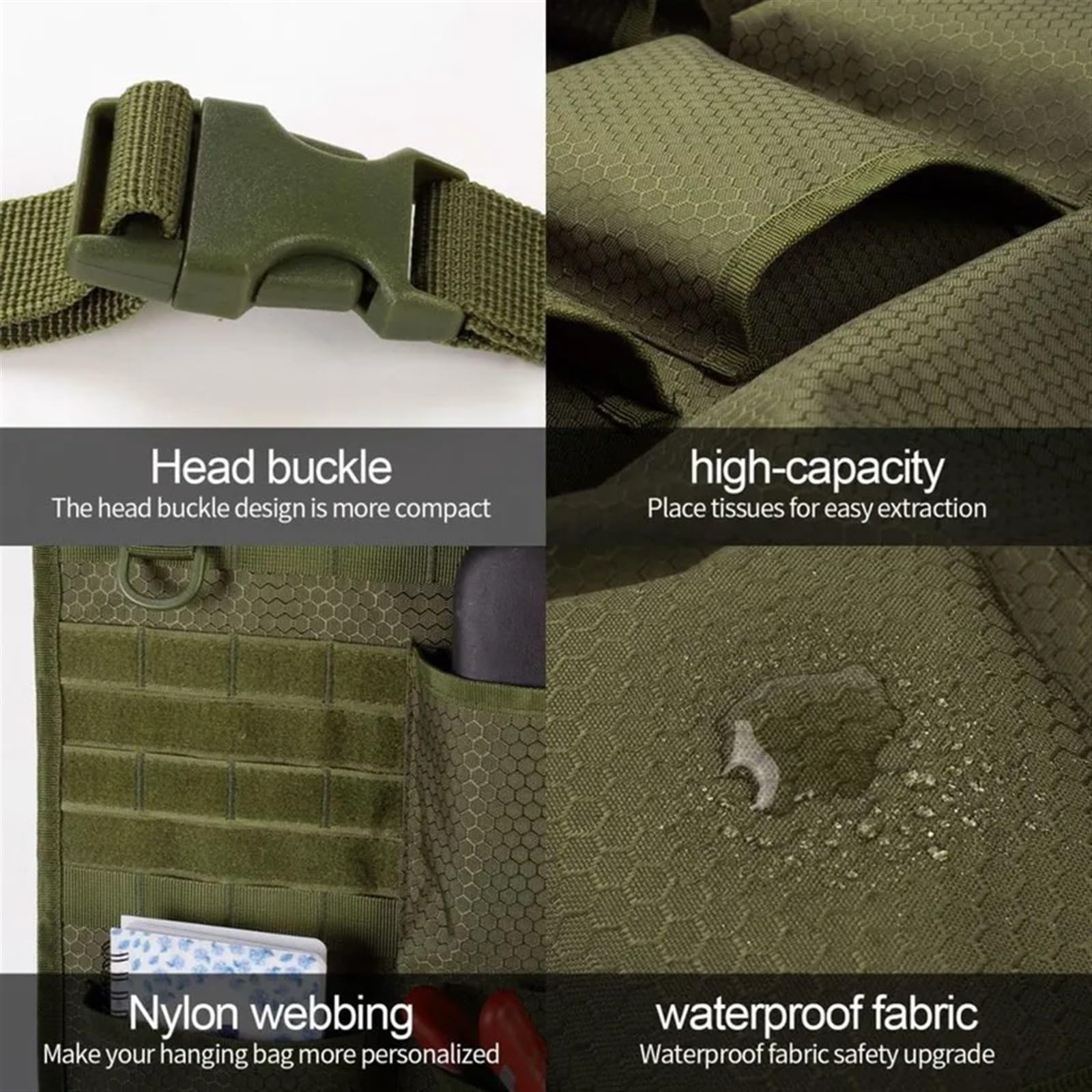 Coprisedile Universale Tattico Con Organizer Molle – 5 Borse Incluse – Nylon 600D Per Jeep, Ford, Toyota (Camoscio CP)