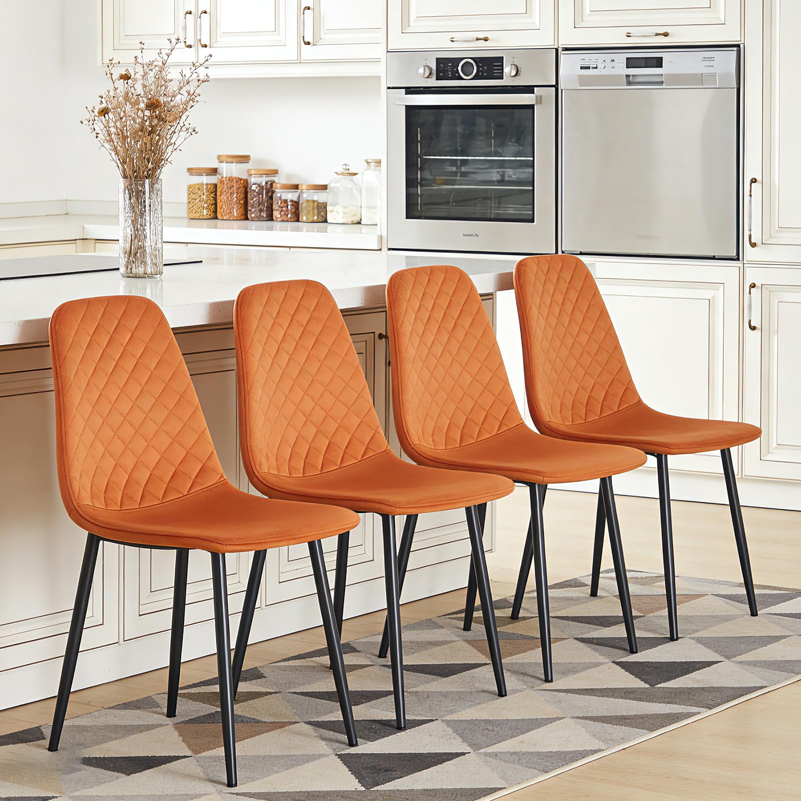 JaHECOME Orange Dining Chairs Set of 4 Velvet Fabric Upholstered Seat Living Room Chairs Metal Legs for Kitchen Lounge Home Office — image 1