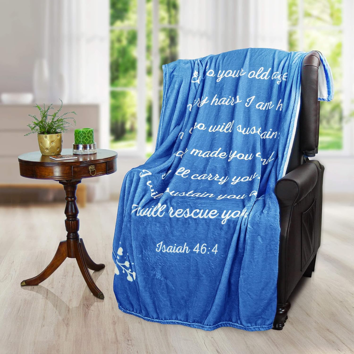 Scripture Blanket with Bible Verse from Isaiah 46:4 - Blue Luxuriously Soft 50"x65" Inspirational Throw Blanket - Lightweight Flannel Fleece Blanket - Image 4