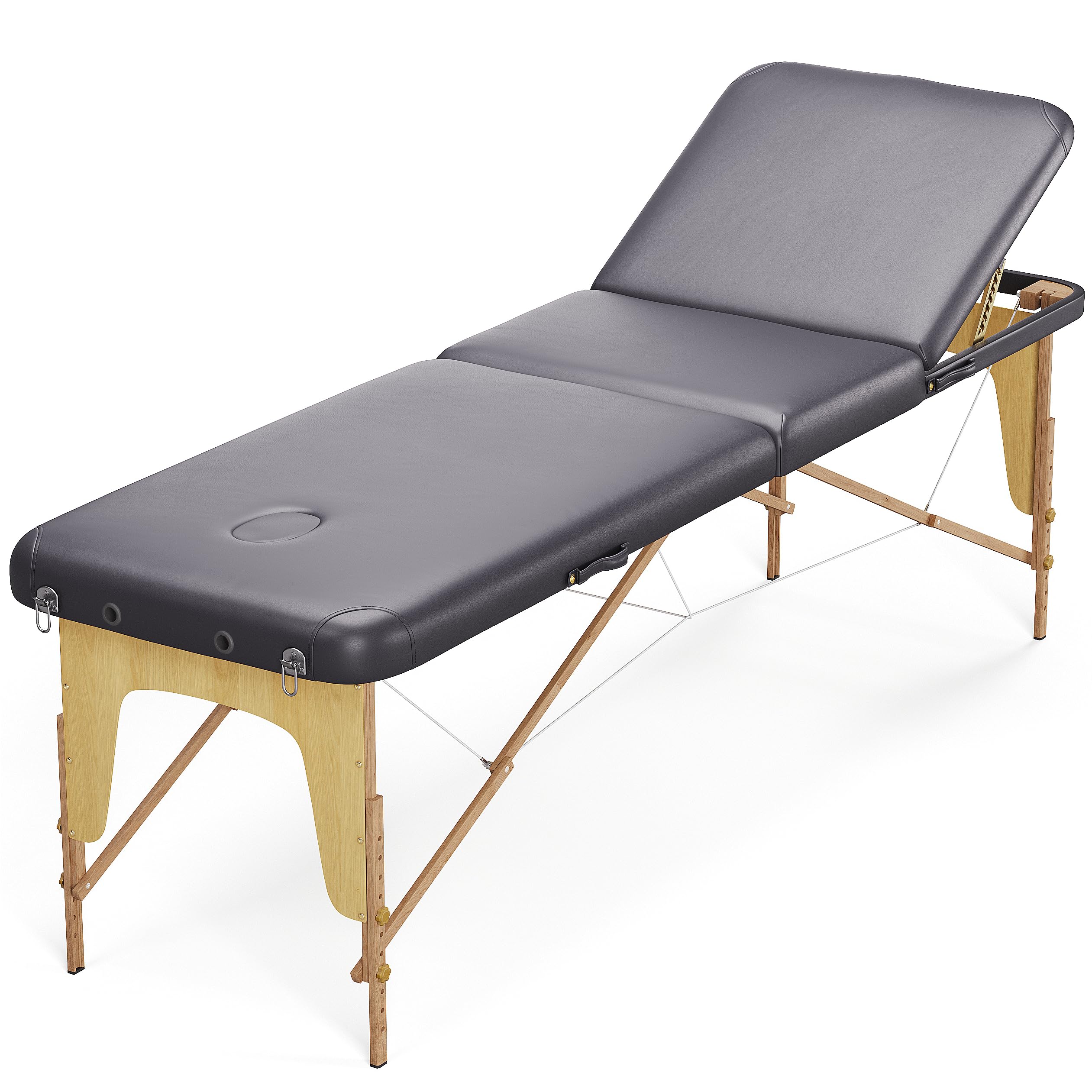 BELTOM® Table de Massage Basic 3 Zones Portables 185 x 60 cm. pour physiothérapie - Leger ne pèse Que 14,3 kg. - Cosmetique lit esthétique Pliante avec Panneau Reiki - Noir