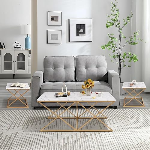 Miniatura 8 de unipaws Moderno juego de 3 mesas auxiliares anidadas, parte superior de mármol sintético con marco dorado, mesa auxiliar con 2 mesas auxiliares