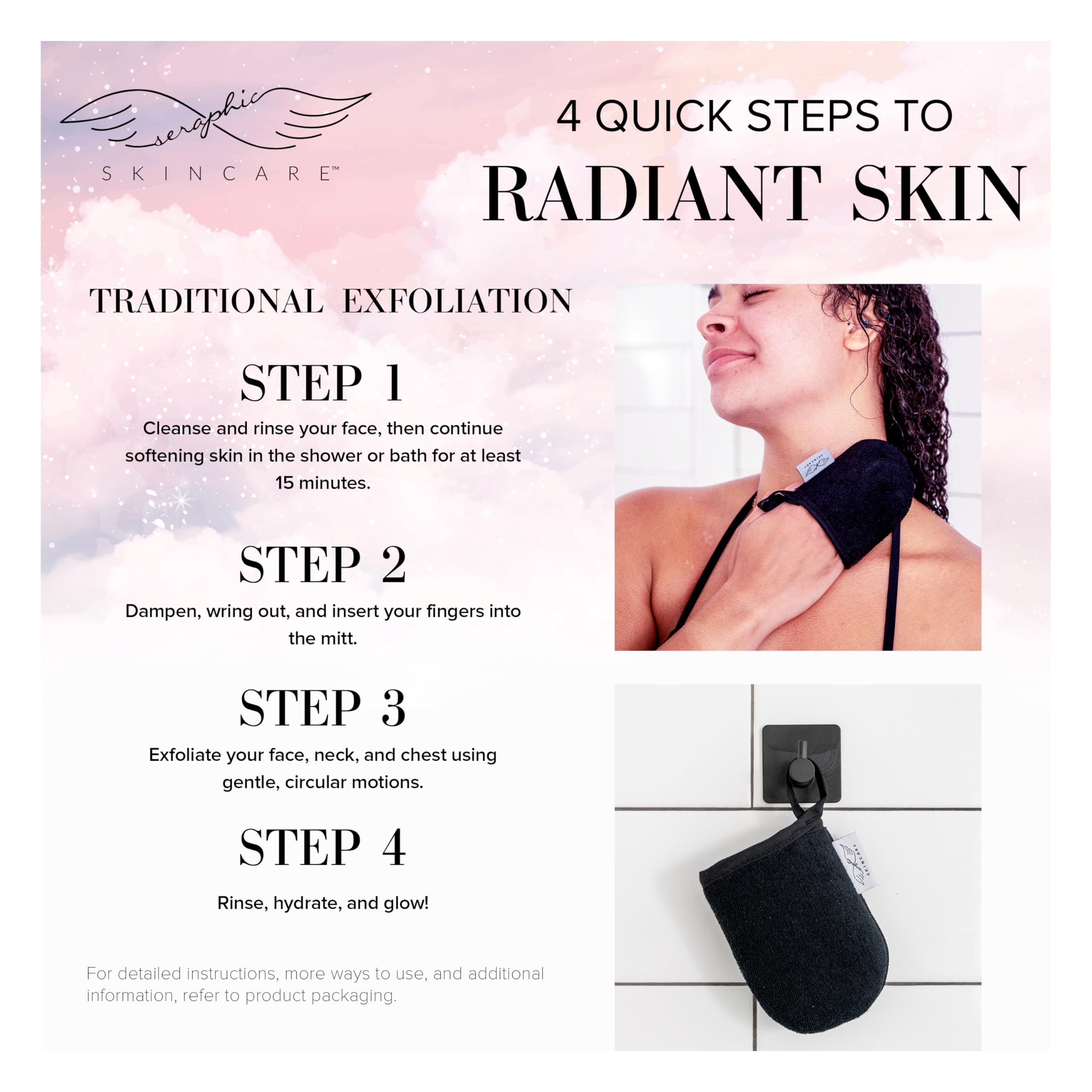 Seraphic Skincare Premium Exfoliating Facial Mitt, 100% Vegan Dual-Sided Face Mitten with Viscose & Washcloth - Image 4