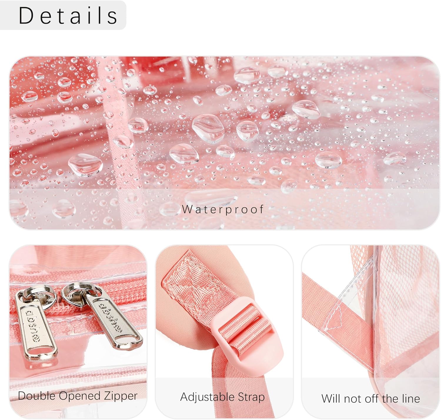 abshoo Large Clear Backpack For Girls Women School Bookbag Heavy Duty Transparent Backpacks (Baby Pink) - Image 5