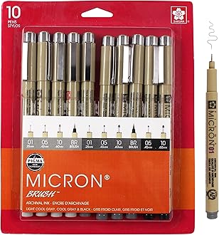 SAKURAPigma Micron Fineliner Pens - Archival Black and Gray Ink Pens - Pens for Writing, Drawing, or Journaling - Assorted Point Sizes - 1 count Pack of 10