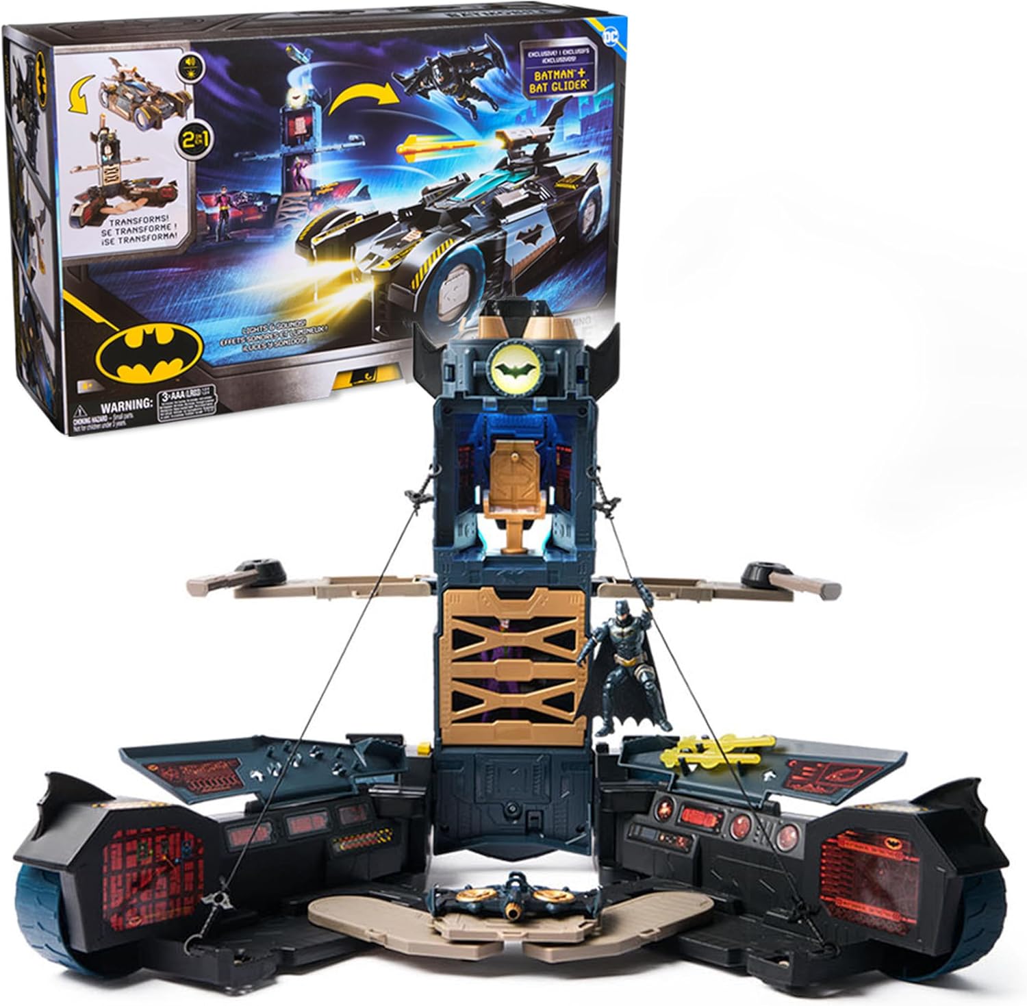 DC Comics Batman, Ultimate Transforming Batmobile Playset, 2-in-1 Playset with Exclusive Figure and Glider, Lights, Sounds, Kids Toys for Boys and Girls 4+ Ultimate Transforming 2-in-1 Playset