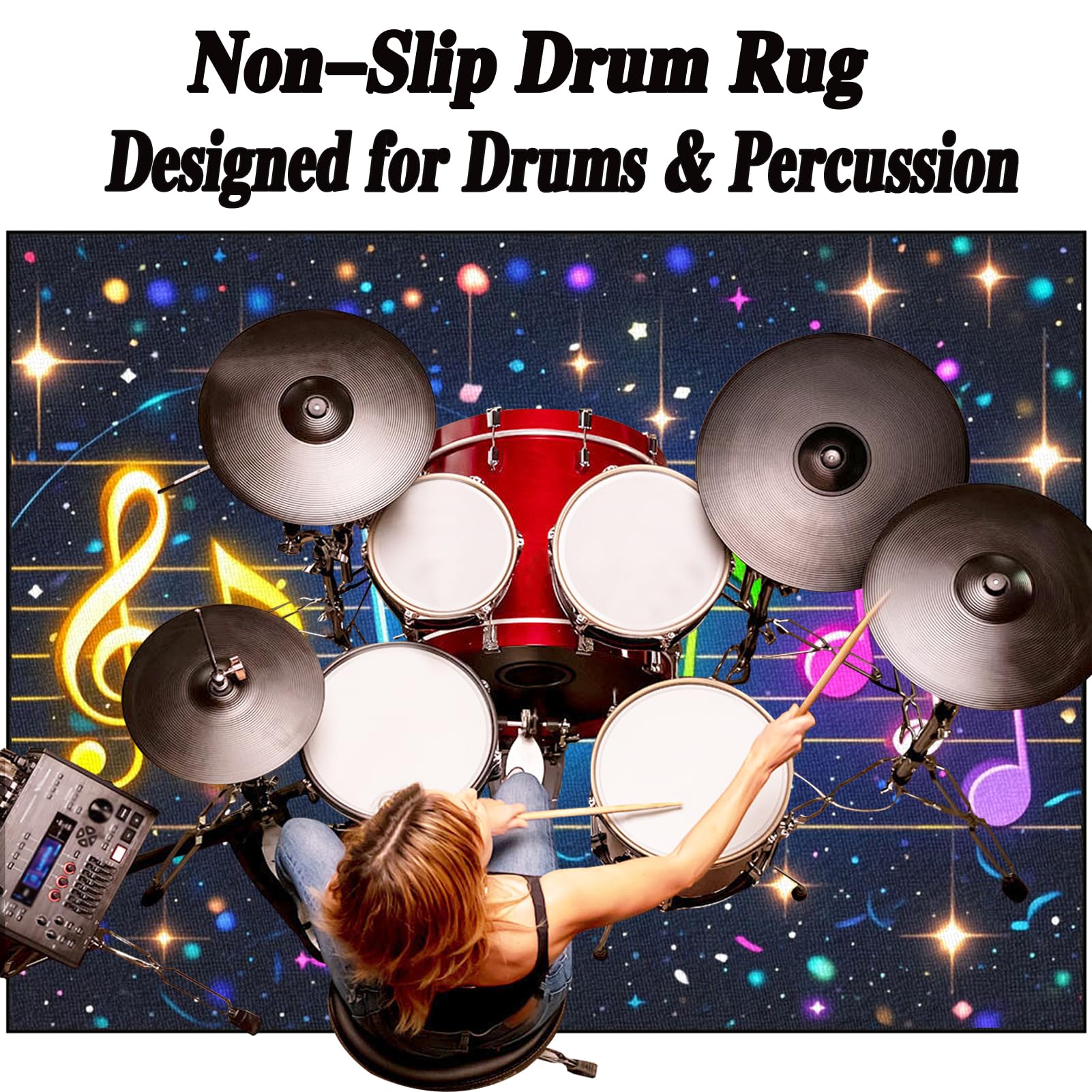 Dywan perkusyjny, 160 x 120 cm, dywan perkusyjny, izolacja akustyczna, profesjonalny elektroniczny zestaw do perkusji jazzowej, perkusji basowej, werbla, perkusji i innych instrumentów