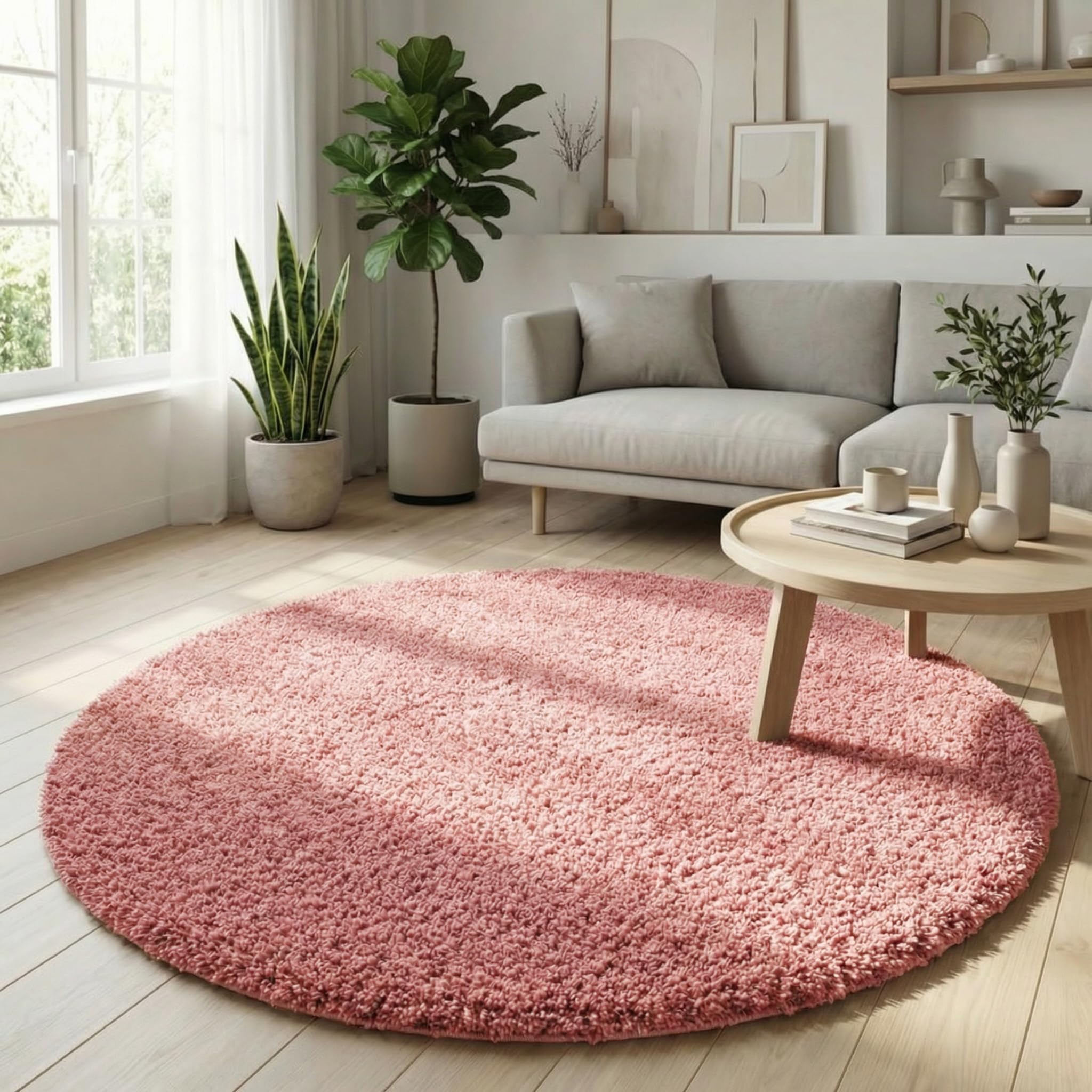 Abaseen Small Large Shaggy Rug Modern Rugs Living Room Extra Large Small Medium Rectangular Size Soft Touch Thick Pile Living Room Area Rugs Non Shedding (Baby Pink, 120x120 cm)