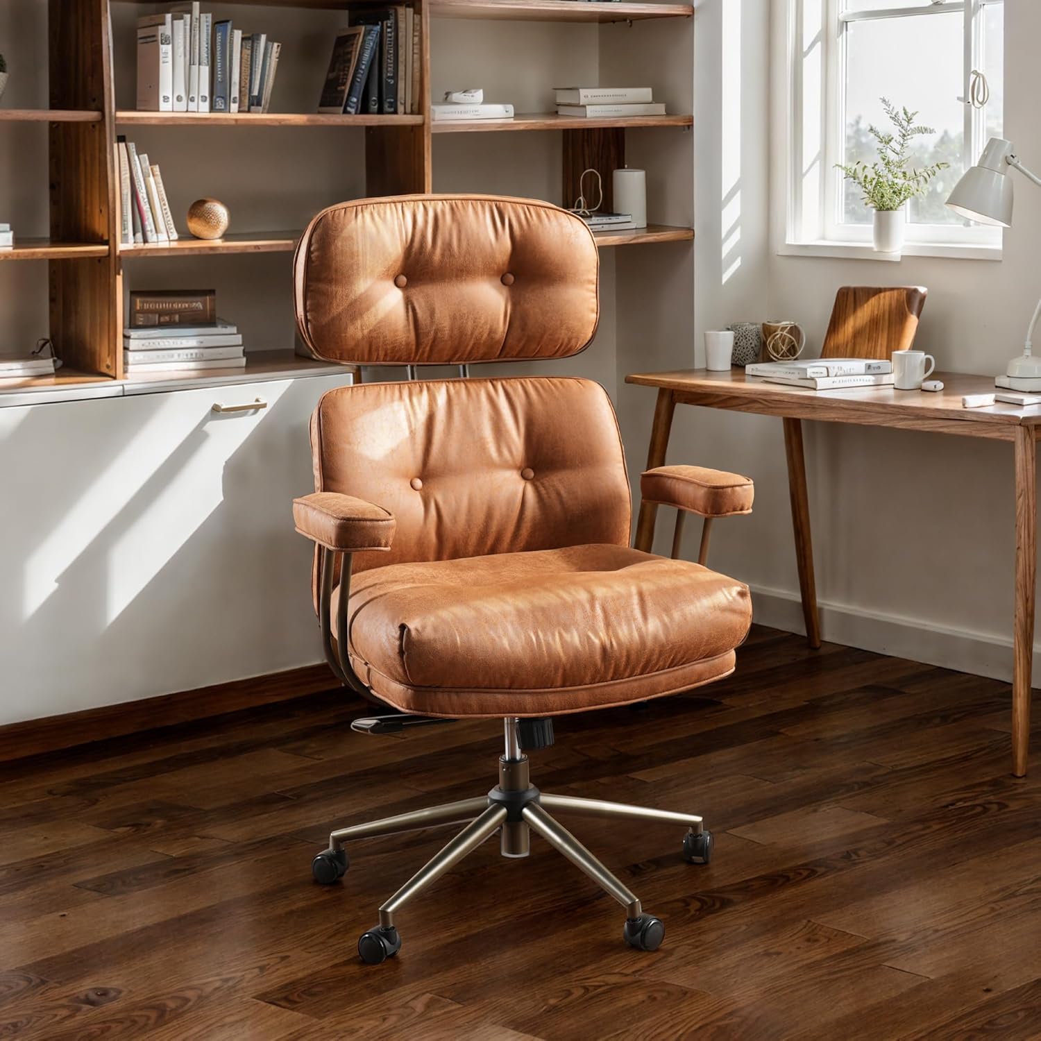 Oversized Office Chair, Ergonomic Big and Tall Computer Desk Chairs, Executive Breathable Suede Chair with Adjustable High Back, Lumbar Support Swivel with Rocking Function(Brown)