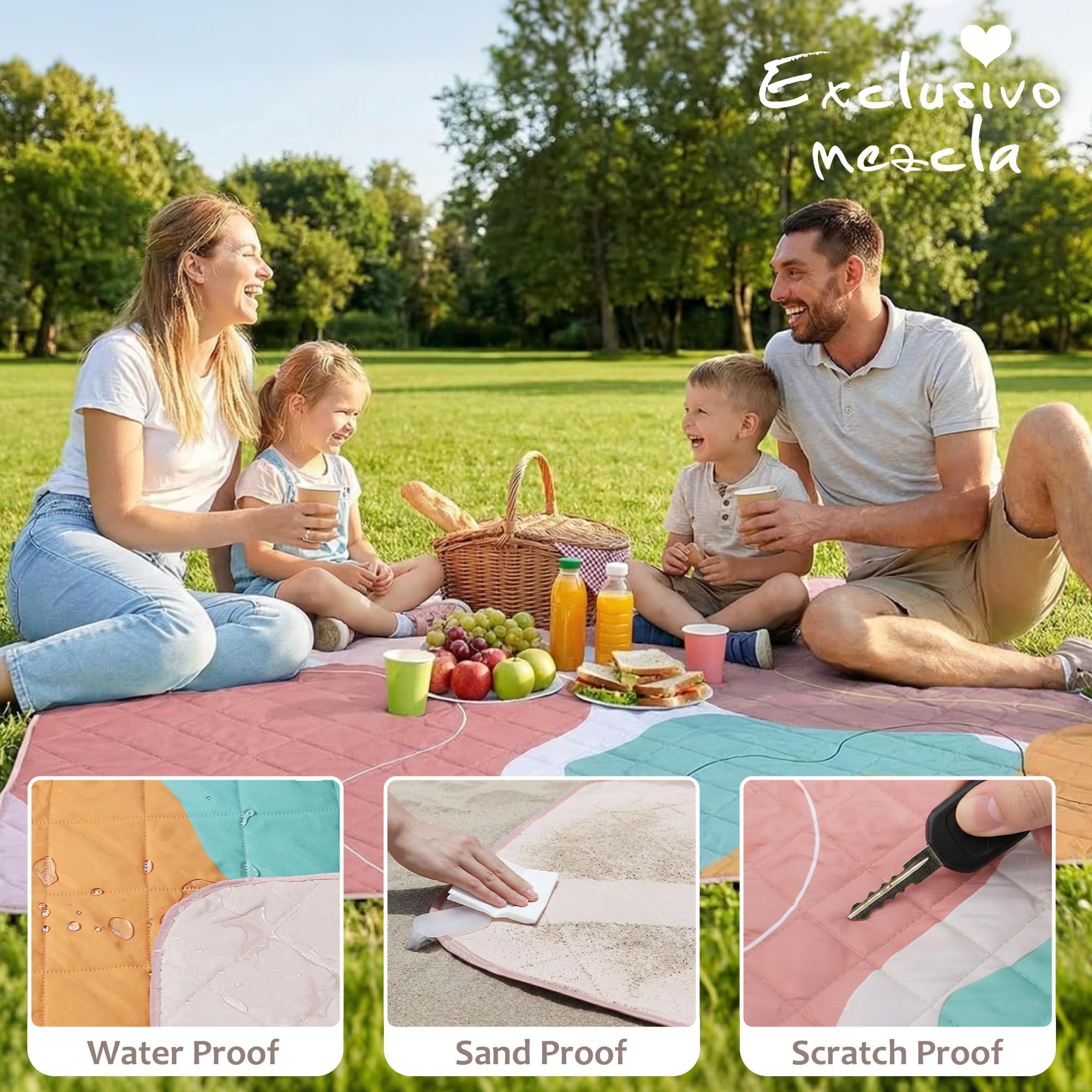 Exclusivo Mezcla Manta de Picnic Impermeable - Alfombra de Playa, Resistente a la Arena, Portátil y Grande, 150 x 200 cm, para Camping, Viaje, Parque y Jardín, Rosa
