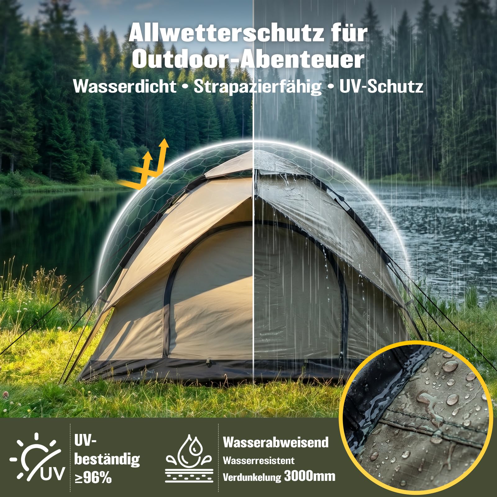 Zelt 2/3/4 Personen Campingzelt Pop Up - 40s Automatik Schnellaufbau, 2-4 Mann Zelte Wasserdicht 3000mm & Winddicht, Doppelwand Kuppelzelt mit Regenschutz, Wurfzelt für Camping