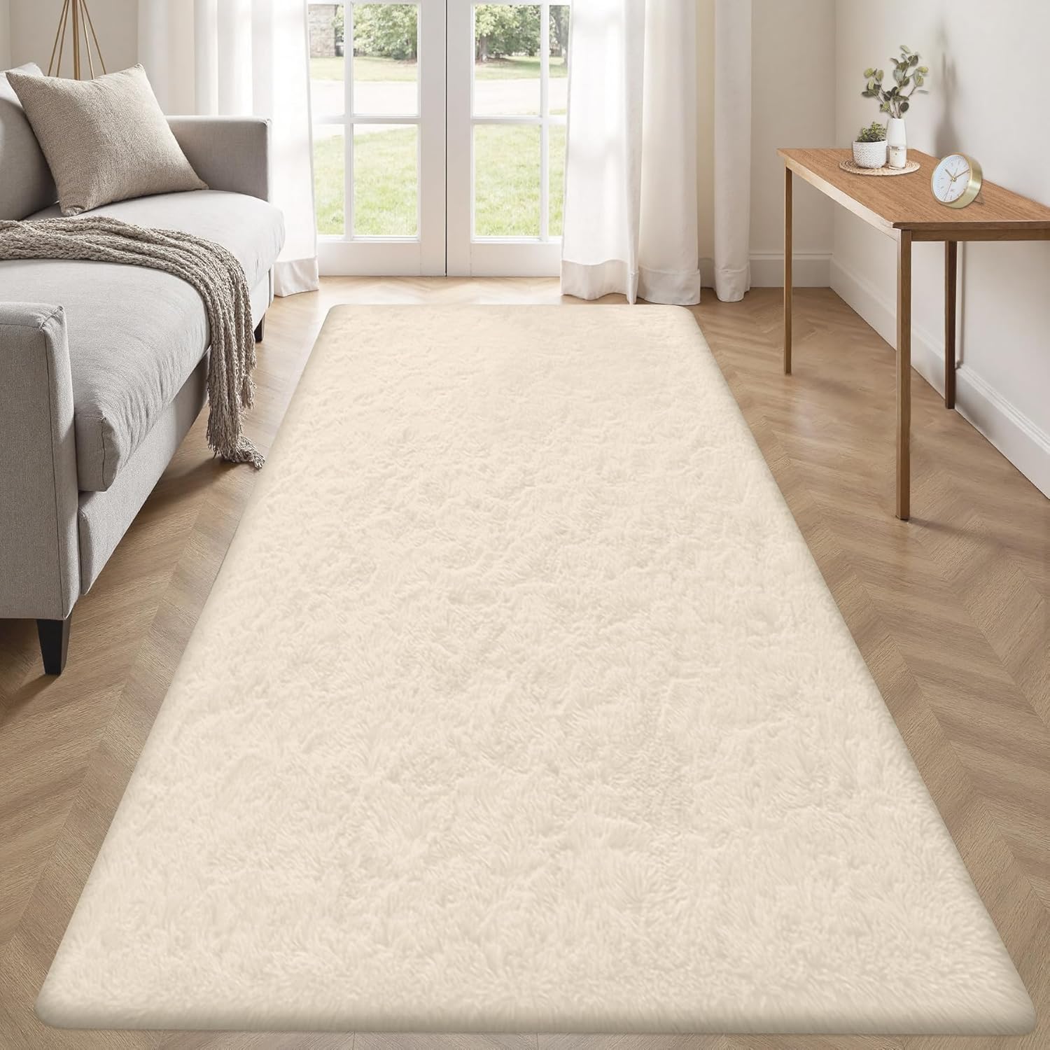 2x6 Runner Rug for Bedroom: Fluffy Shag Soft Washable Rugs Small Fuzzy Plush Indoor Carpet for Hallway Bedside Dorm Kids Girls Boys Room (Cream White, 2'x6') Cream White 2' x 6' (Rectangular)