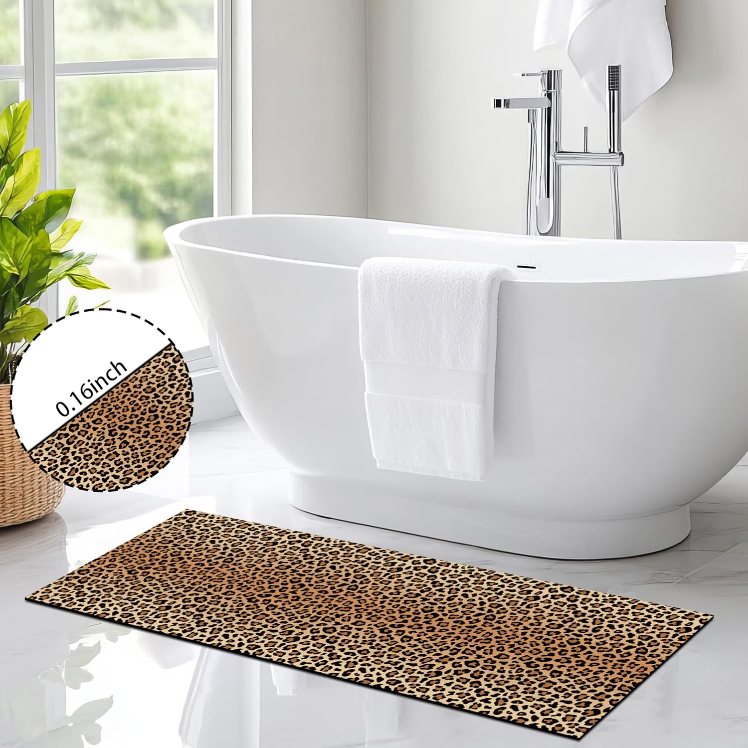 Leopard Bathroom Rugs 17"x 47" Long Bath Rugs Cheetah Print Bathroom Decor Non Slip Floor Mat Absorbent Quick Dry Bath Mats for Sink Shower Bathtub (17"x 47", Cheetah Print)