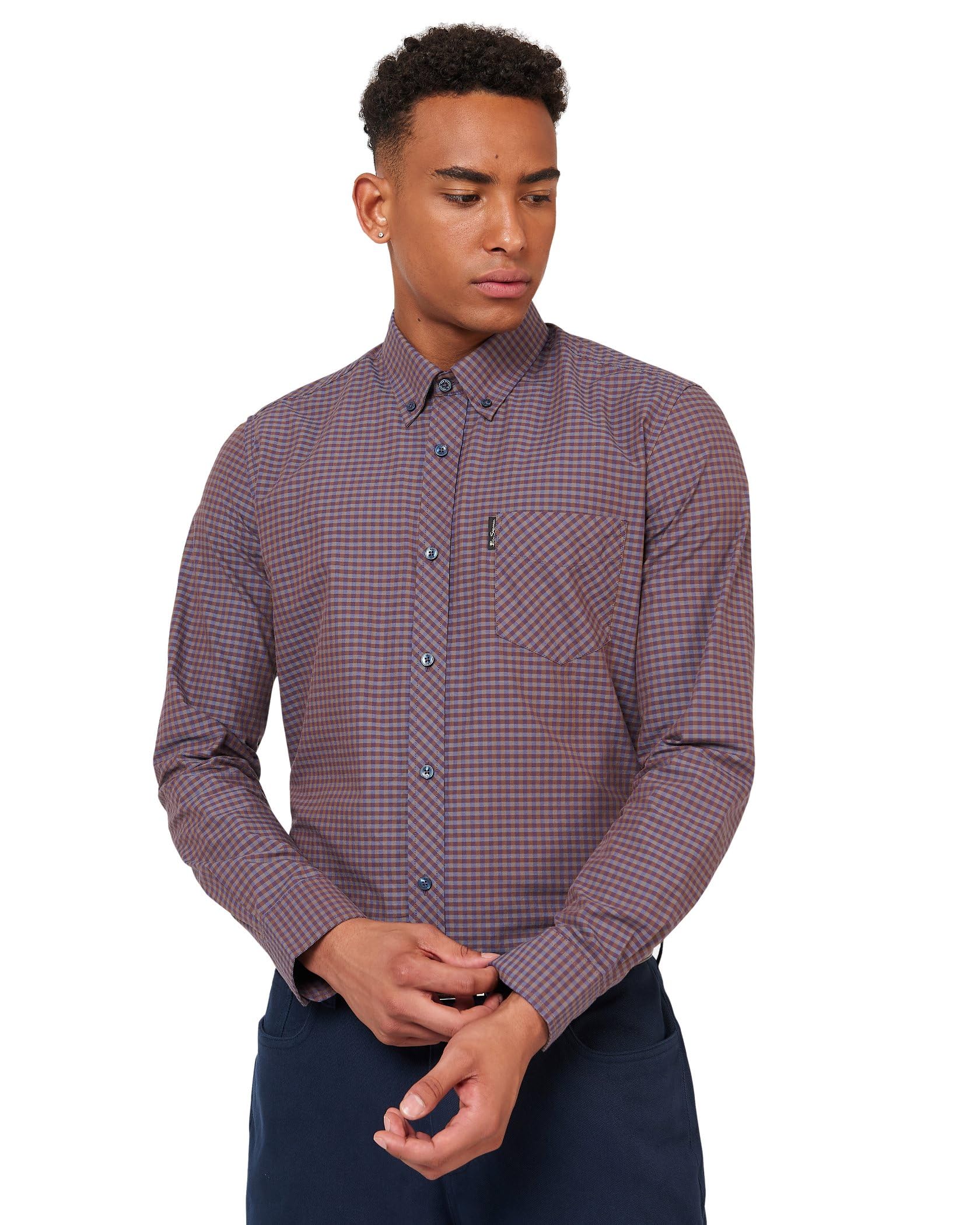 Ben Sherman Men's Ginger Signature Gingham Check Shirt, Button-Down Collar, Long Sleeves, Regular Fit (Ginger) Xxxl