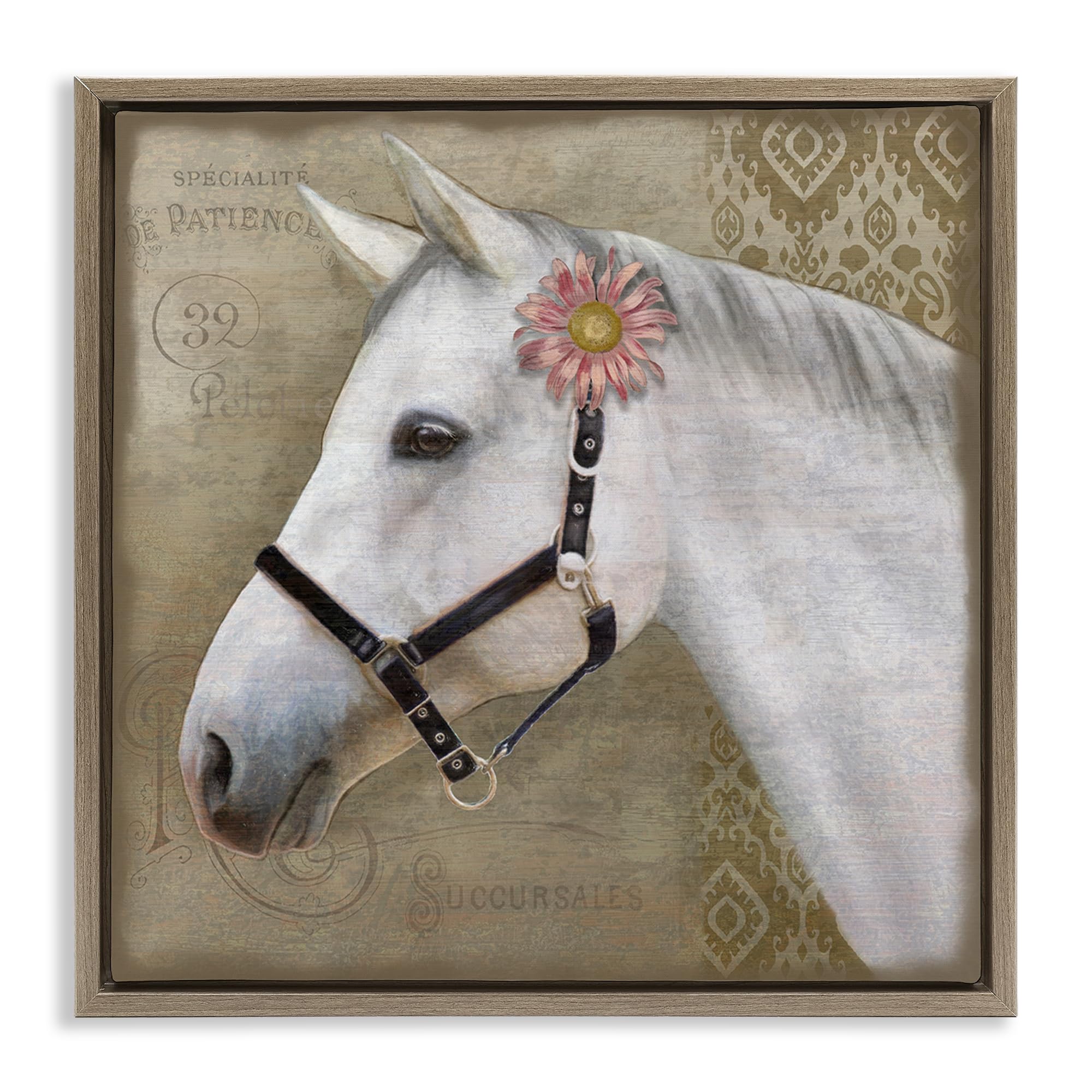 Stupell Industries Boho Barnyard Horse Portrait_v1 'Boho Barnyard Horse', Floating Frame Canvas Art, Brown, 25 X 25 Inches, Easy To Hang And Sturdy, Made In Usa, By Suzanne Nicoll