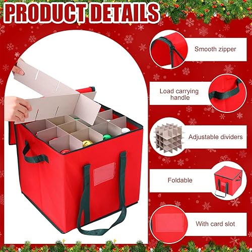 Miniatura 4 de Sadnyy 4 cajas de almacenamiento de adornos de Navidad para 64 decoraciones de 3 x 3 pulgadas con asas, divisores ajustables, cremallera, contenedor