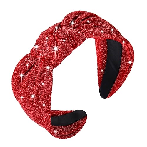 Miniatura 7 de Diadema de Navidad anudada para mujer, color rojo, verde, plateado, dorado, oropel superior, banda para el cabello, turbante ancho, aro para el