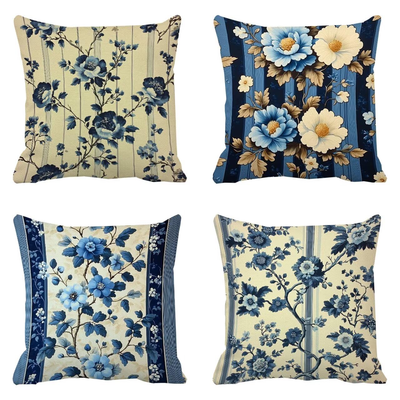 Housse de coussin bleu 35x35 cm lot de 4 en lin imperméable pour canapé de jardin