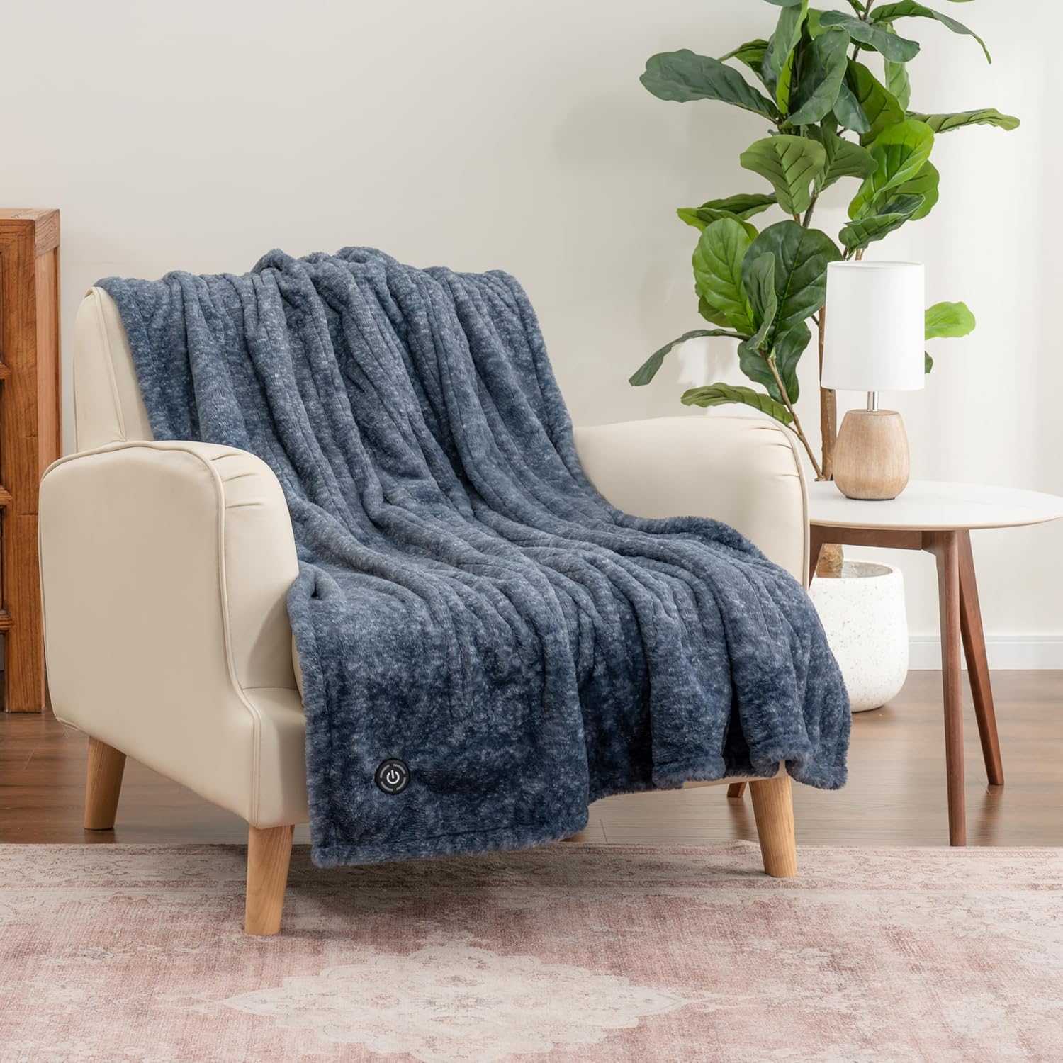 Berkshire Blanket Heated Throw Blanket, Grace Fur to Loftmink Reversible Electric Throw with 4 Heat Levels, Fast Heating Printed Throw for Couch and Bed, Auto Shut-Off Feature (50"x60") - Image 5