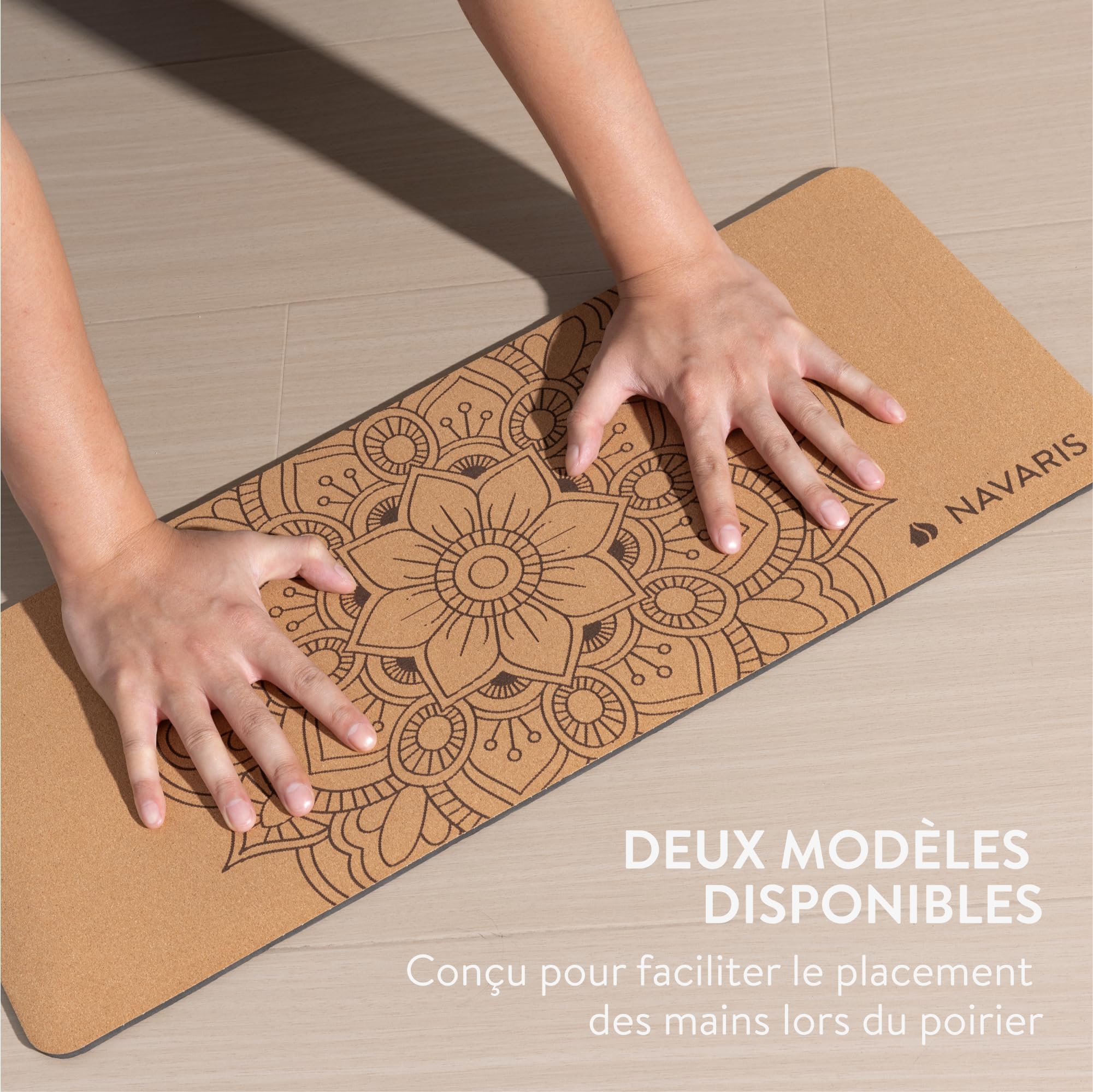 Navaris Tapis de Yoga - Tapis en Liege Véritable - Option Ecologique et Durable - Utilisation Seul ou en Supplément de votre Tapis Habituel - Facile à Transporter - Design Bohème