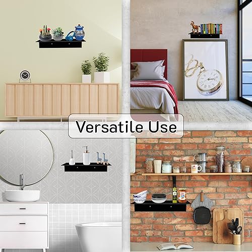 Miniatura 9 de Simond Store Estante flotante lineal, estante industrial de acero resistente montado en la pared, estante diseñado para bricolaje (12 x 8 x 2.5