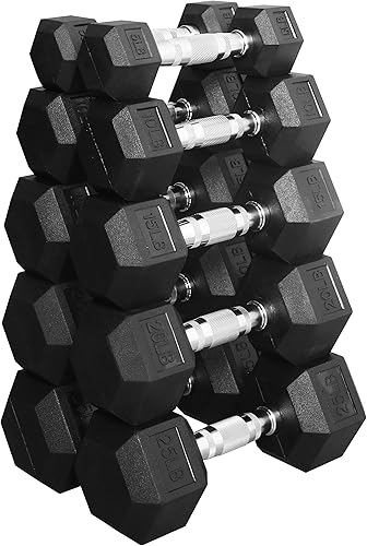 Vista 38 de Signature Fitness Juego de mancuernas hexagonales con revestimiento de goma premium, varios paquetes